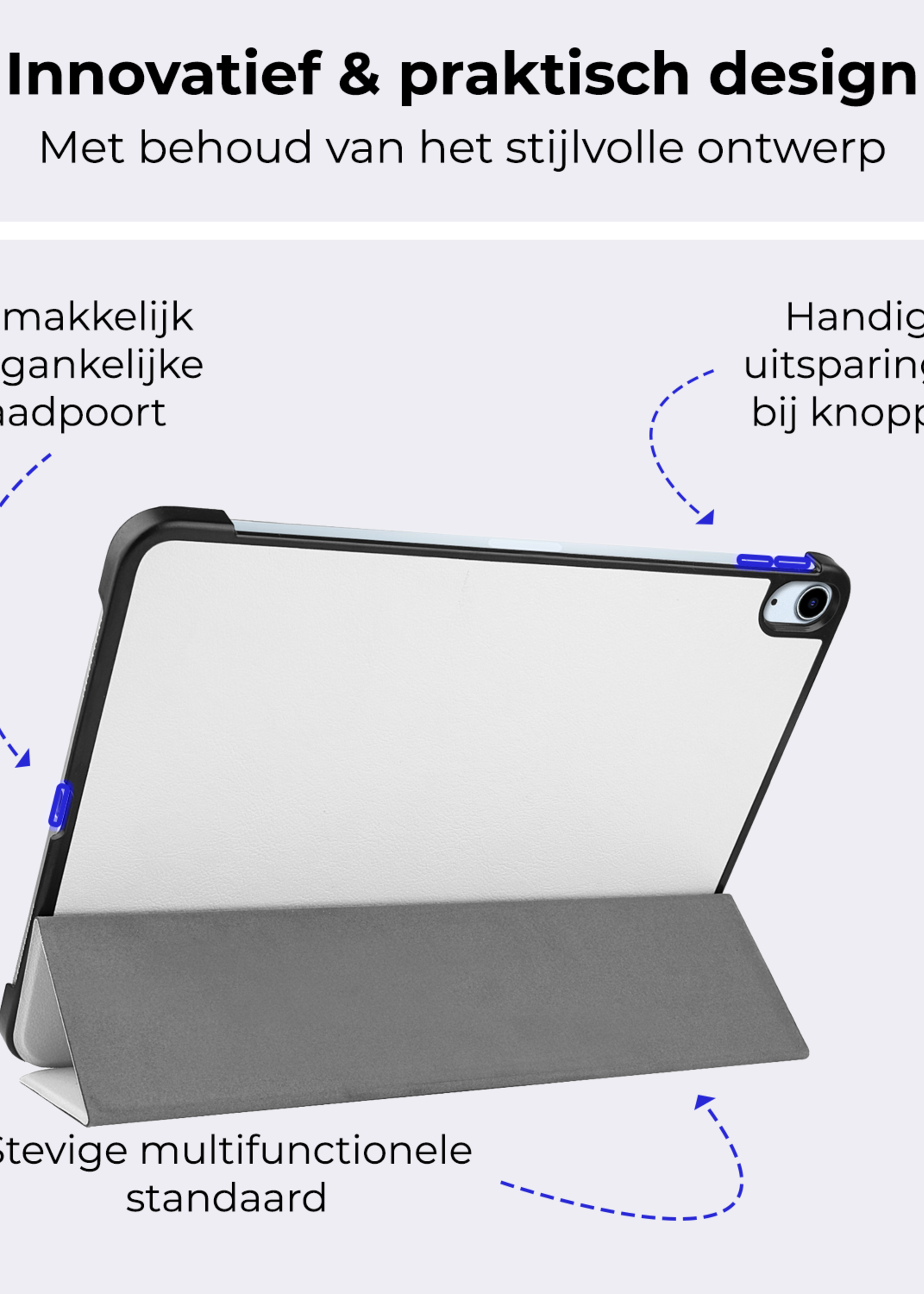 BTH Hoes Geschikt voor iPad Air 6 (11 inch) Hoes Book Case Hoesje Trifold Cover - Hoesje Geschikt voor iPad Air 2024 (11 inch) Hoesje Bookcase - Wit
