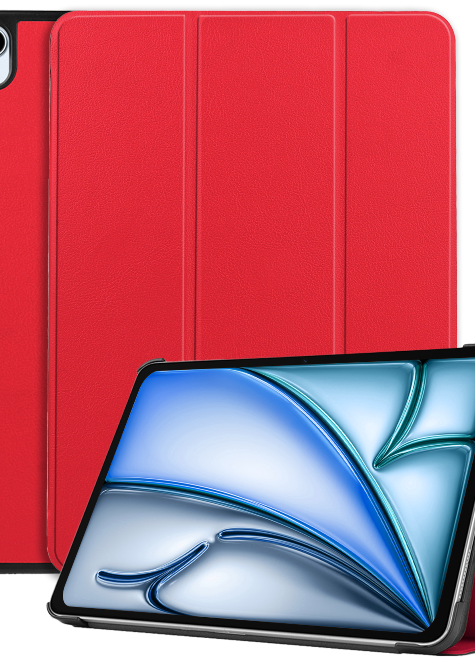 BTH Hoes Geschikt voor iPad Air 6 (11 inch) Hoes Book Case Hoesje Trifold Cover - Hoesje Geschikt voor iPad Air 2024 (11 inch) Hoesje Bookcase - Rood