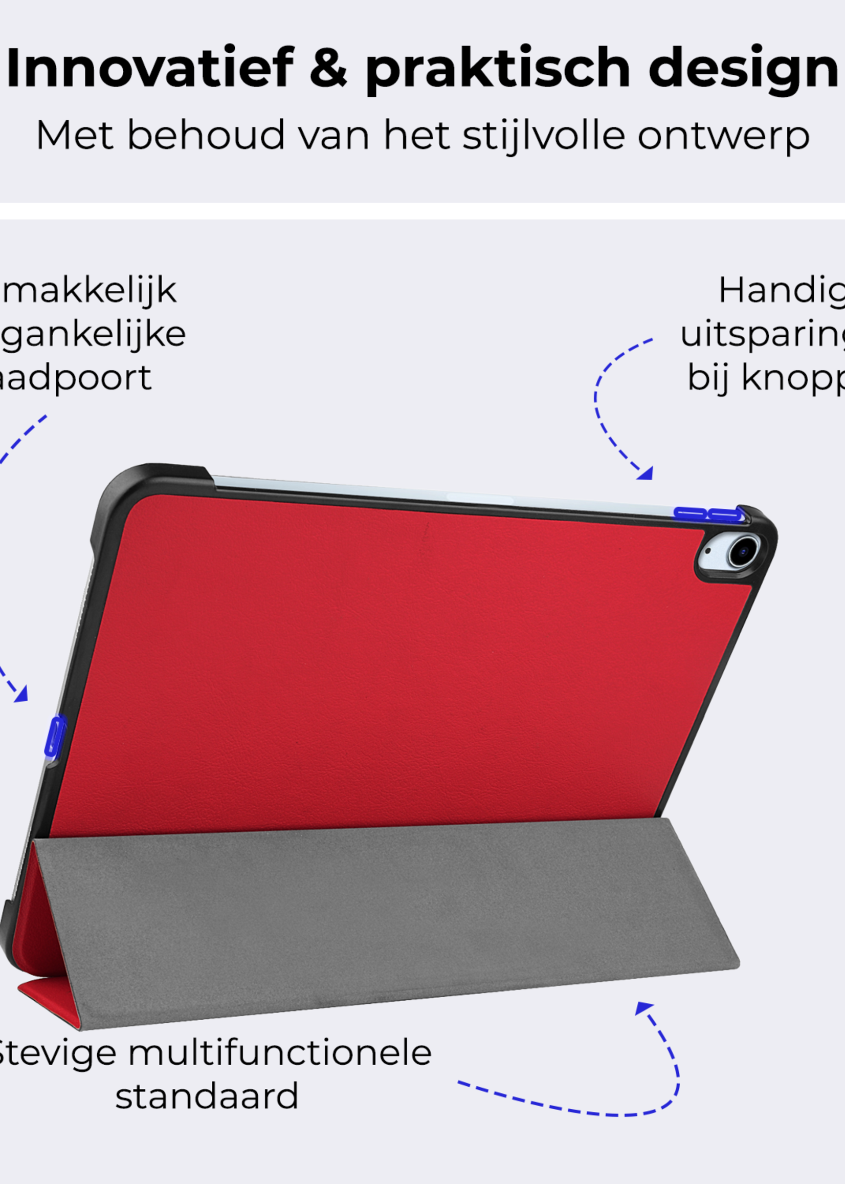 BTH Hoes Geschikt voor iPad Air 6 (11 inch) Hoes Book Case Hoesje Trifold Cover - Hoesje Geschikt voor iPad Air 2024 (11 inch) Hoesje Bookcase - Rood
