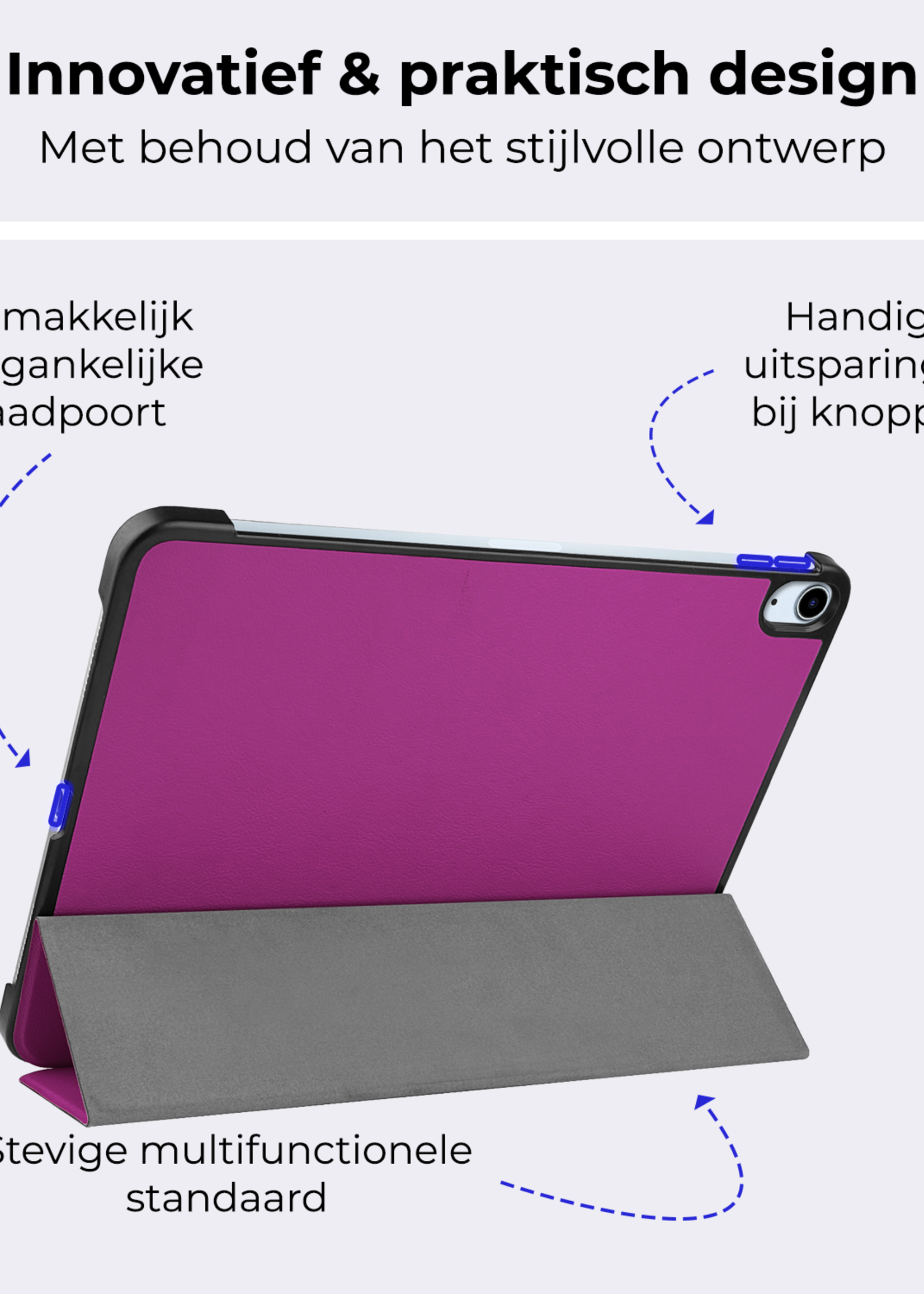 BTH Hoes Geschikt voor iPad Air 6 (11 inch) Hoes Book Case Hoesje Trifold Cover - Hoesje Geschikt voor iPad Air 2024 (11 inch) Hoesje Bookcase - Paars