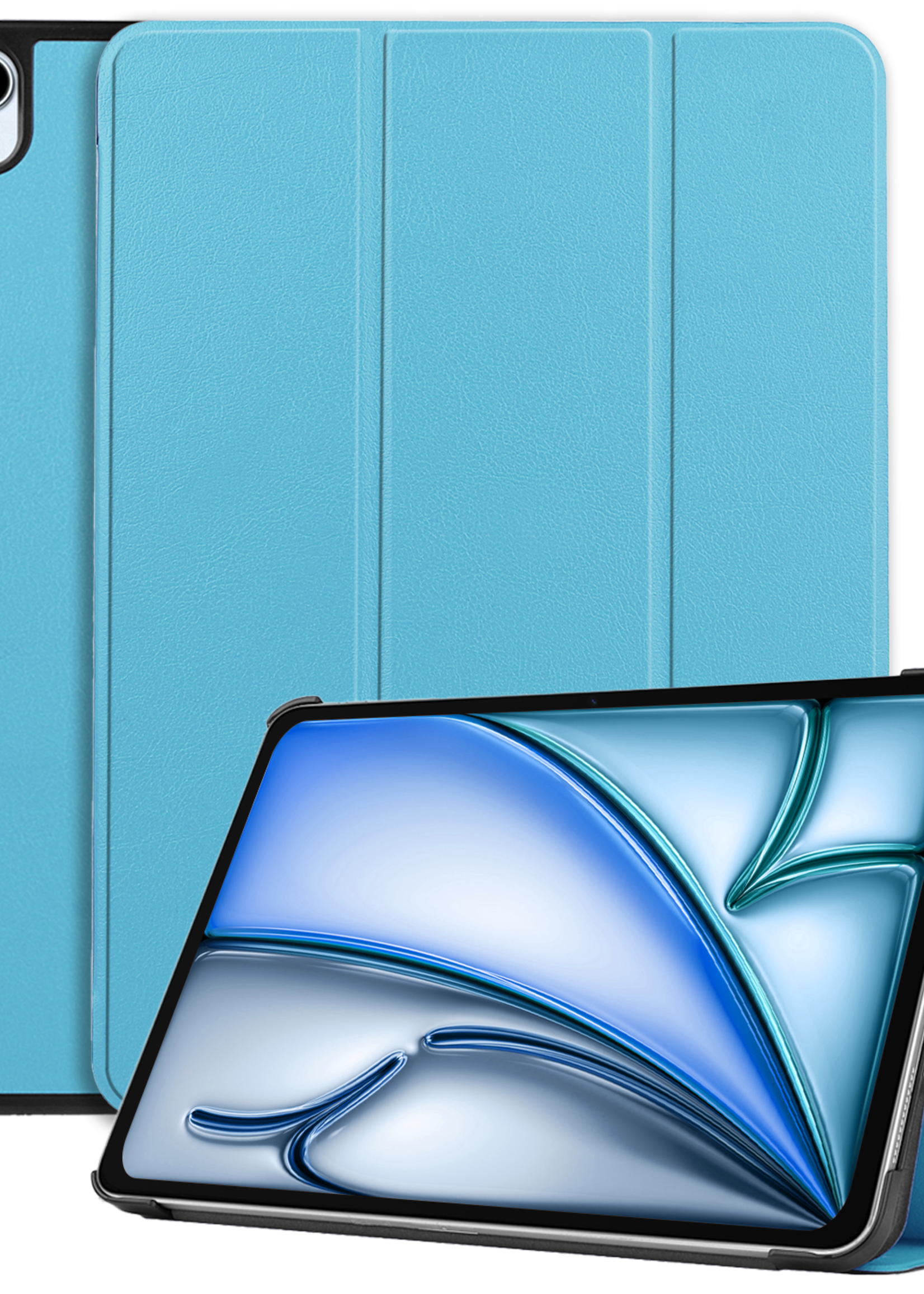 BTH Hoes Geschikt voor iPad Air 6 (11 inch) Hoes Book Case Hoesje Trifold Cover - Hoesje Geschikt voor iPad Air 2024 (11 inch) Hoesje Bookcase - Lichtblauw