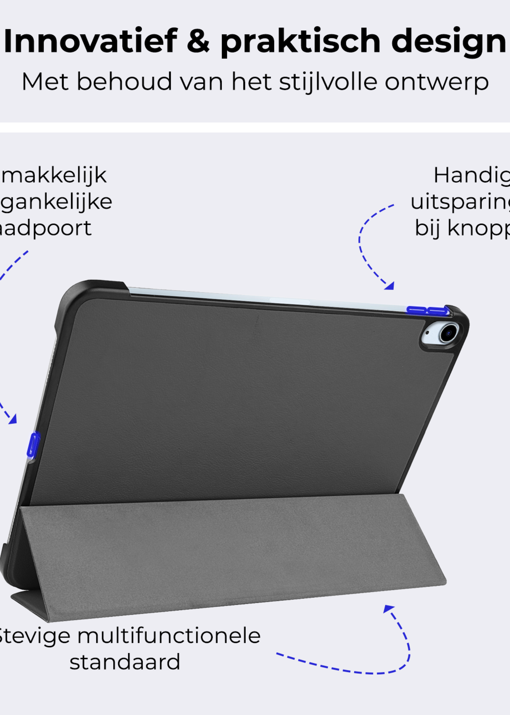 BTH Hoes Geschikt voor iPad Air 6 (11 inch) Hoes Book Case Hoesje Trifold Cover - Hoesje Geschikt voor iPad Air 2024 (11 inch) Hoesje Bookcase - Grijs