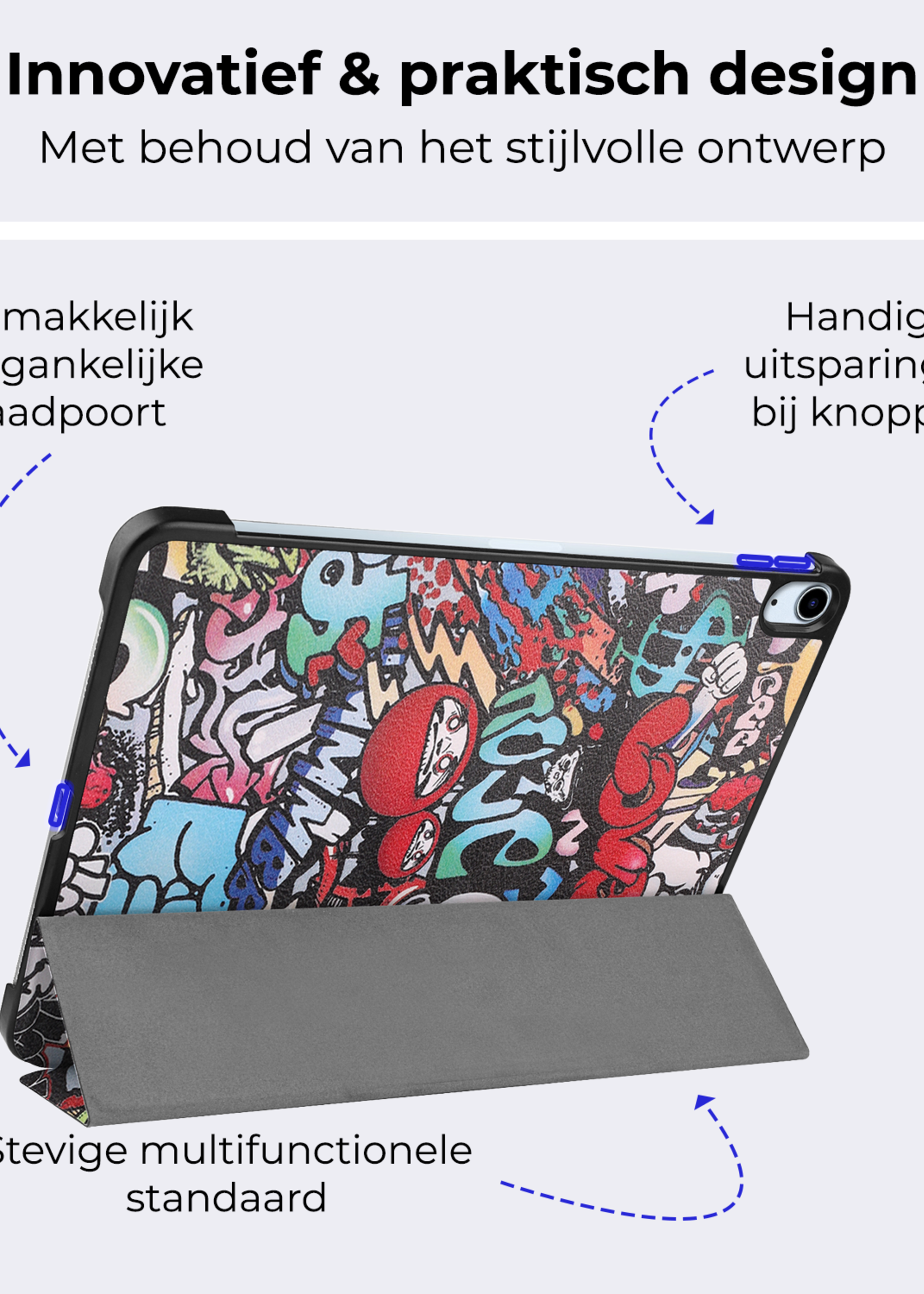 BTH Hoes Geschikt voor iPad Air 6 (11 inch) Hoes Book Case Hoesje Trifold Cover - Hoesje Geschikt voor iPad Air 2024 (11 inch) Hoesje Bookcase - Graffity