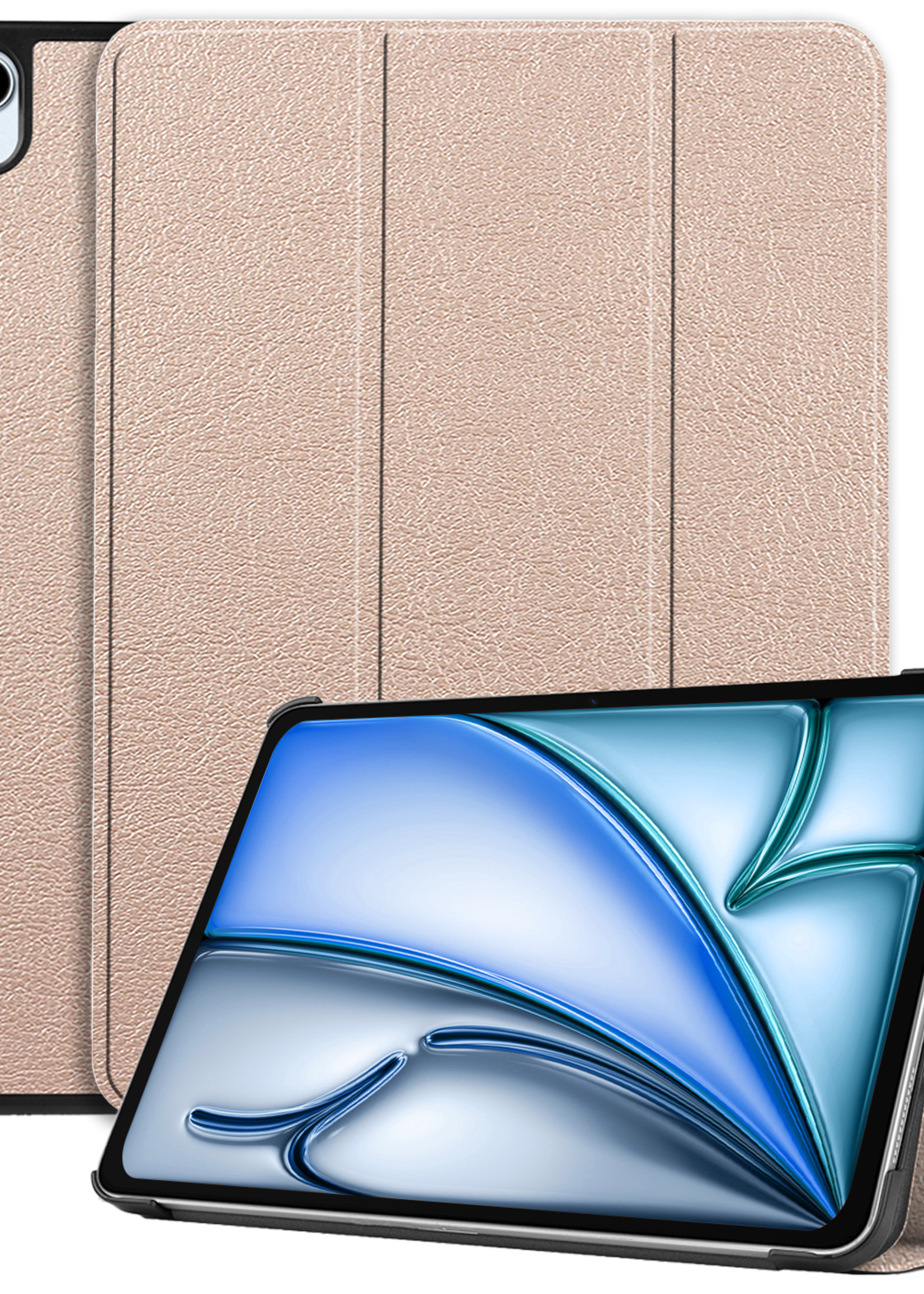 BTH Hoes Geschikt voor iPad Air 6 (11 inch) Hoes Book Case Hoesje Trifold Cover - Hoesje Geschikt voor iPad Air 2024 (11 inch) Hoesje Bookcase - Goud