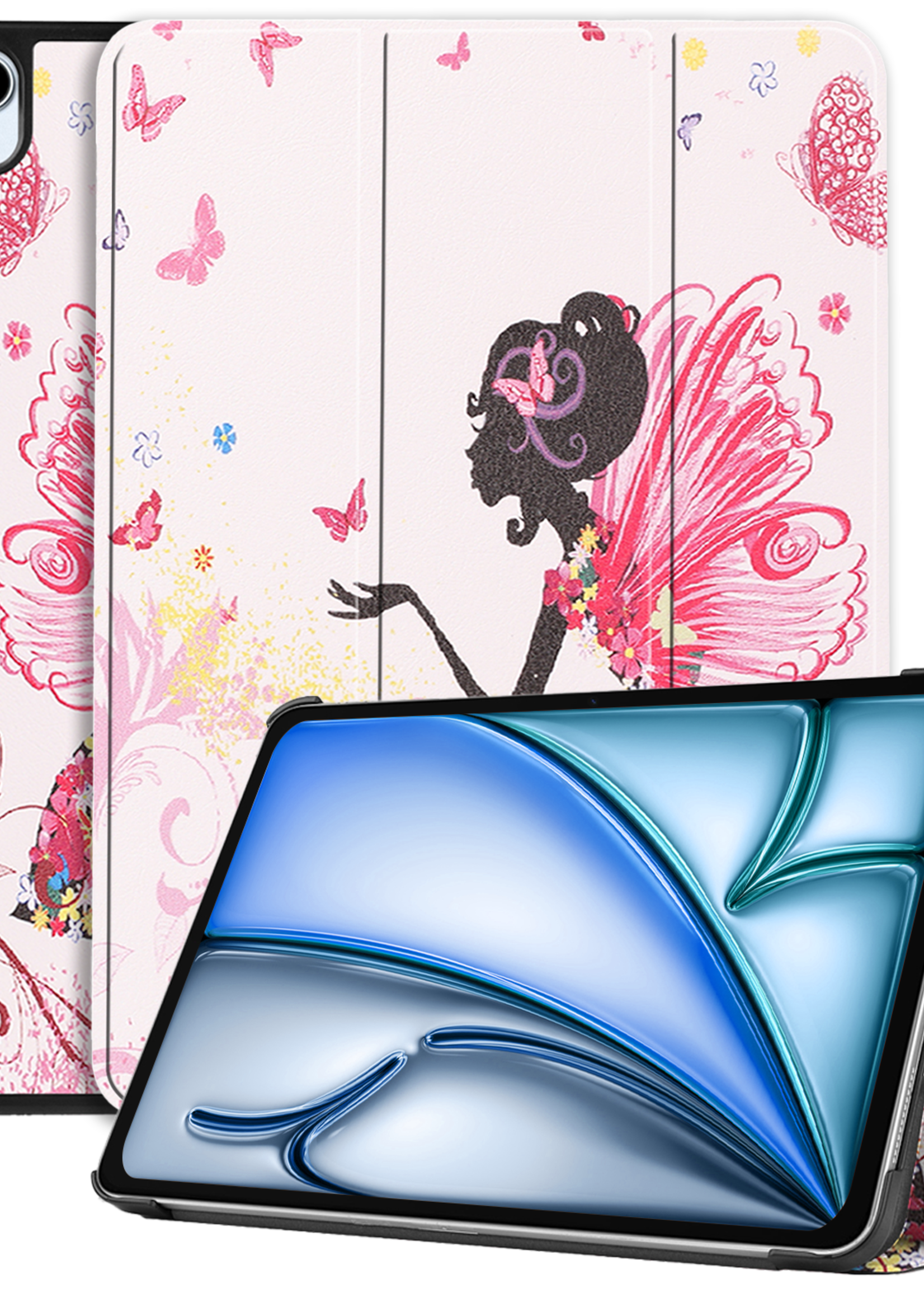BTH Hoes Geschikt voor iPad Air 6 (11 inch) Hoes Book Case Hoesje Trifold Cover - Hoesje Geschikt voor iPad Air 2024 (11 inch) Hoesje Bookcase - Elfje