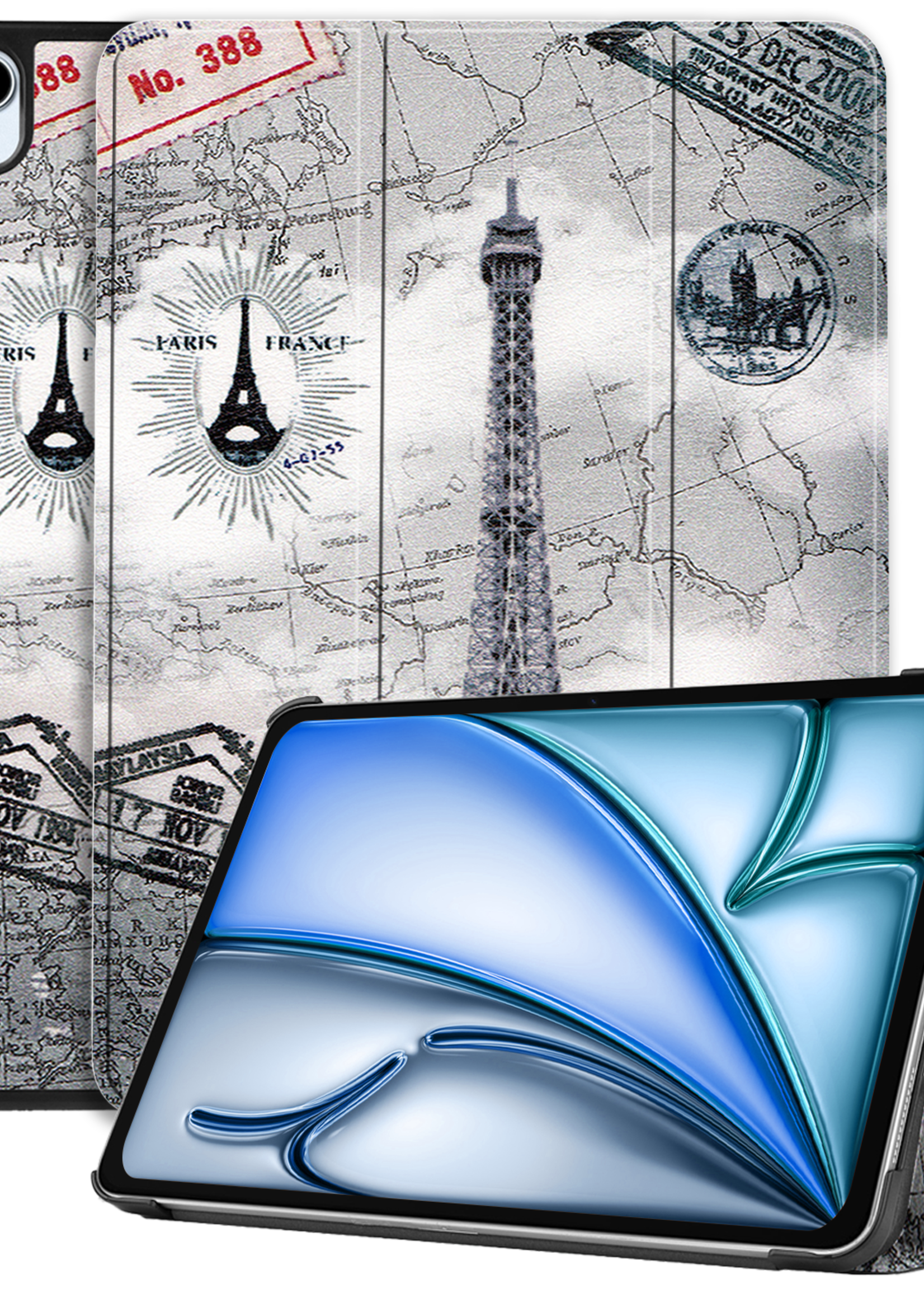 BTH Hoes Geschikt voor iPad Air 6 (11 inch) Hoes Book Case Hoesje Trifold Cover - Hoesje Geschikt voor iPad Air 2024 (11 inch) Hoesje Bookcase - Eiffeltoren