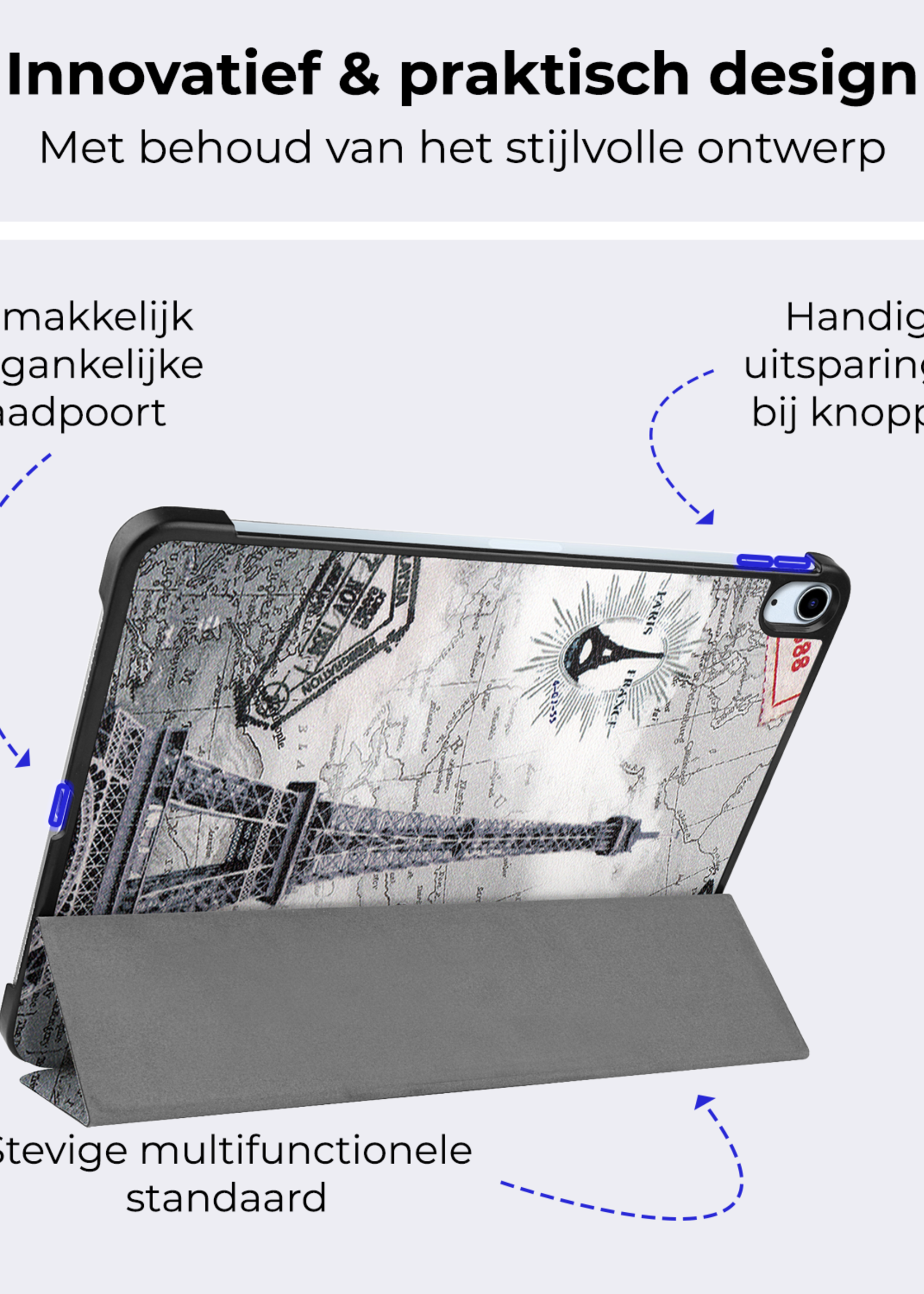 BTH Hoes Geschikt voor iPad Air 6 (11 inch) Hoes Book Case Hoesje Trifold Cover - Hoesje Geschikt voor iPad Air 2024 (11 inch) Hoesje Bookcase - Eiffeltoren