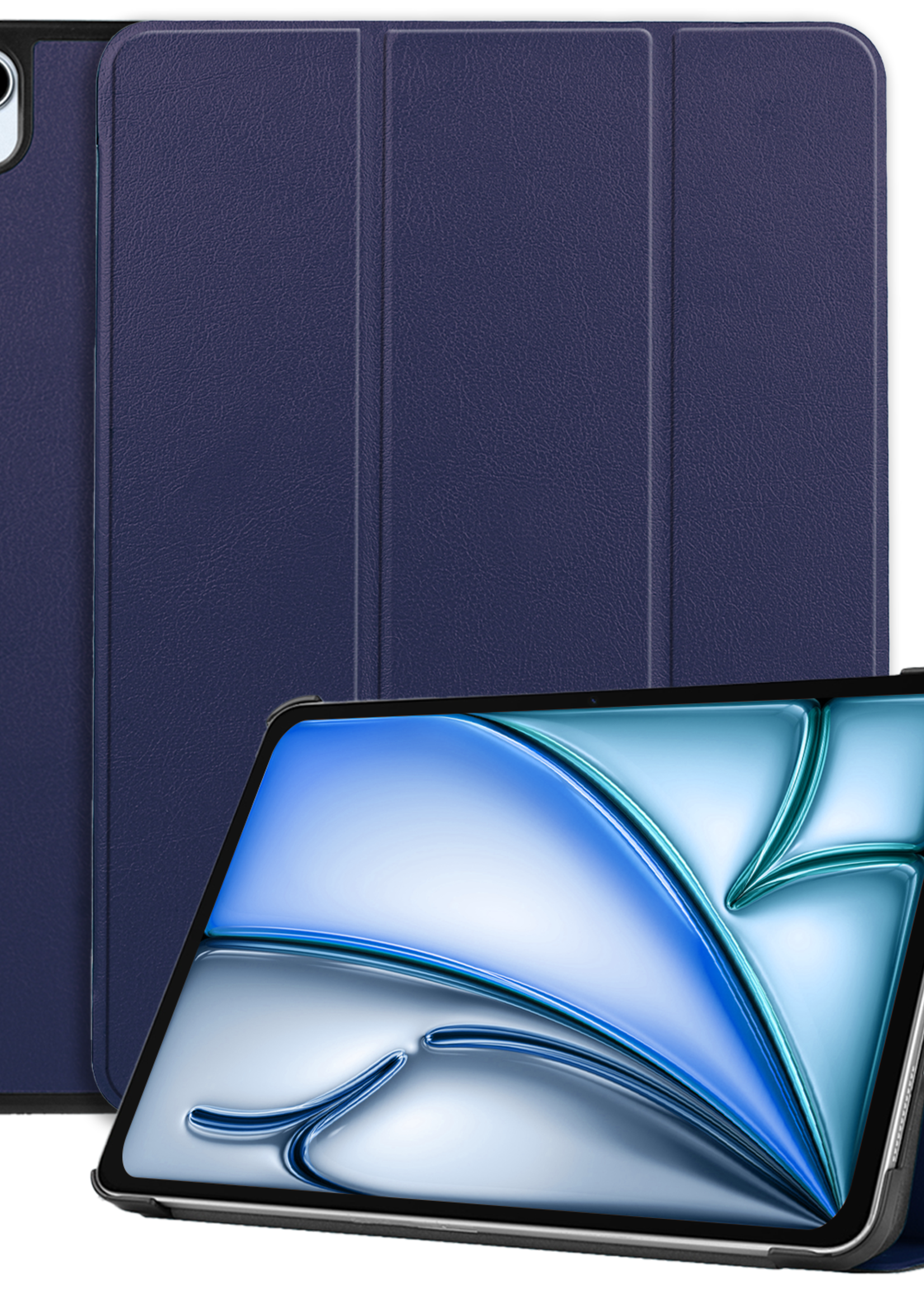 BTH Hoes Geschikt voor iPad Air 6 (11 inch) Hoes Book Case Hoesje Trifold Cover - Hoesje Geschikt voor iPad Air 2024 (11 inch) Hoesje Bookcase - Donkerblauw