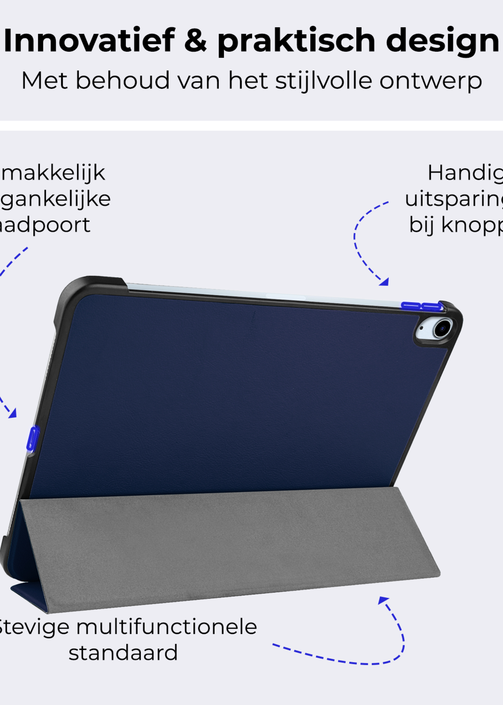 BTH Hoes Geschikt voor iPad Air 6 (11 inch) Hoes Book Case Hoesje Trifold Cover - Hoesje Geschikt voor iPad Air 2024 (11 inch) Hoesje Bookcase - Donkerblauw