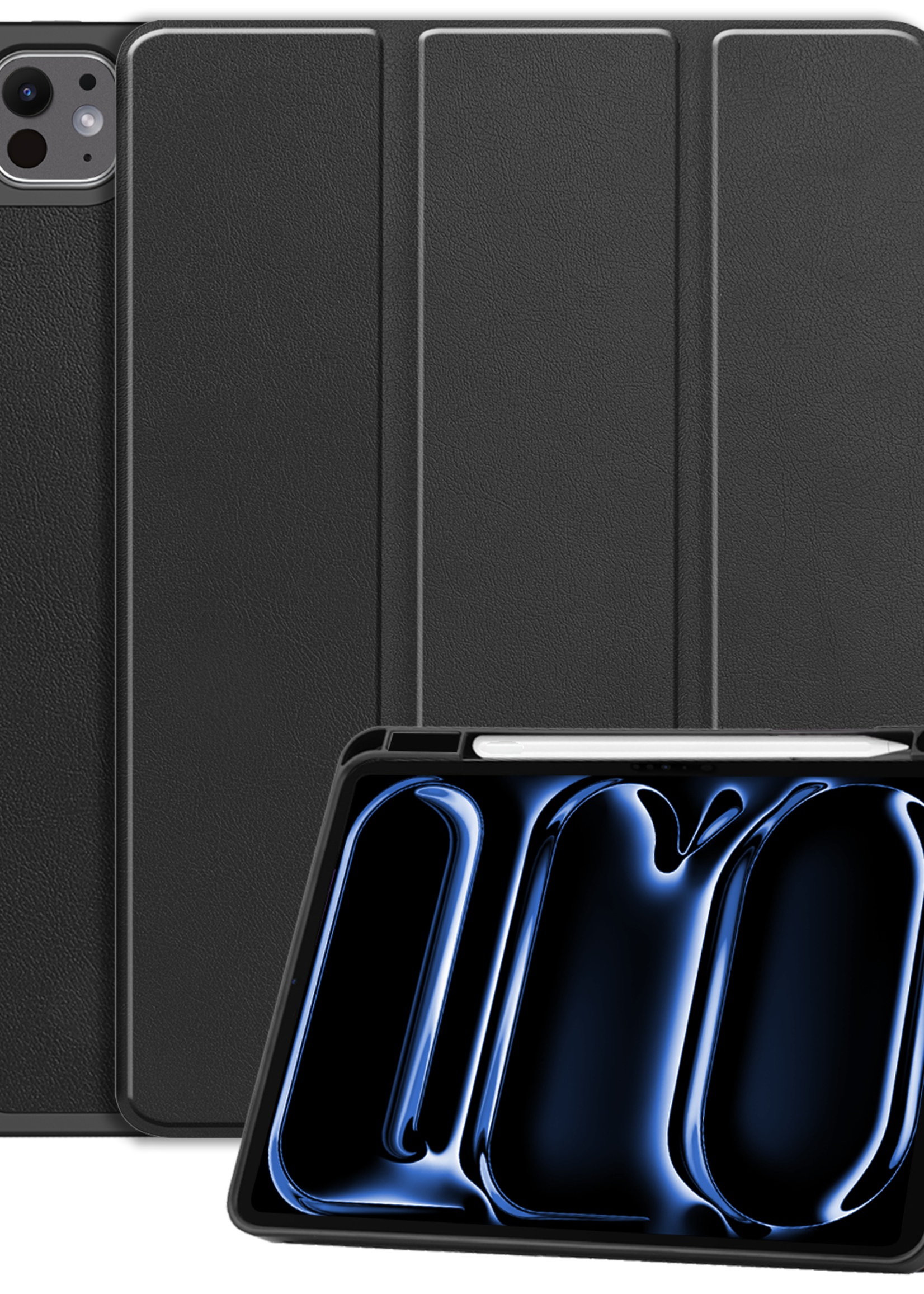 BTH Hoes Geschikt voor iPad Pro 2024 (11 inch) Hoes Book Case Hoesje Trifold Cover Met Uitsparing Geschikt voor Apple Pencil - Hoesje Geschikt voor iPad Pro 2024 11 inch (7e generatie) Hoesje Bookcase - Zwart