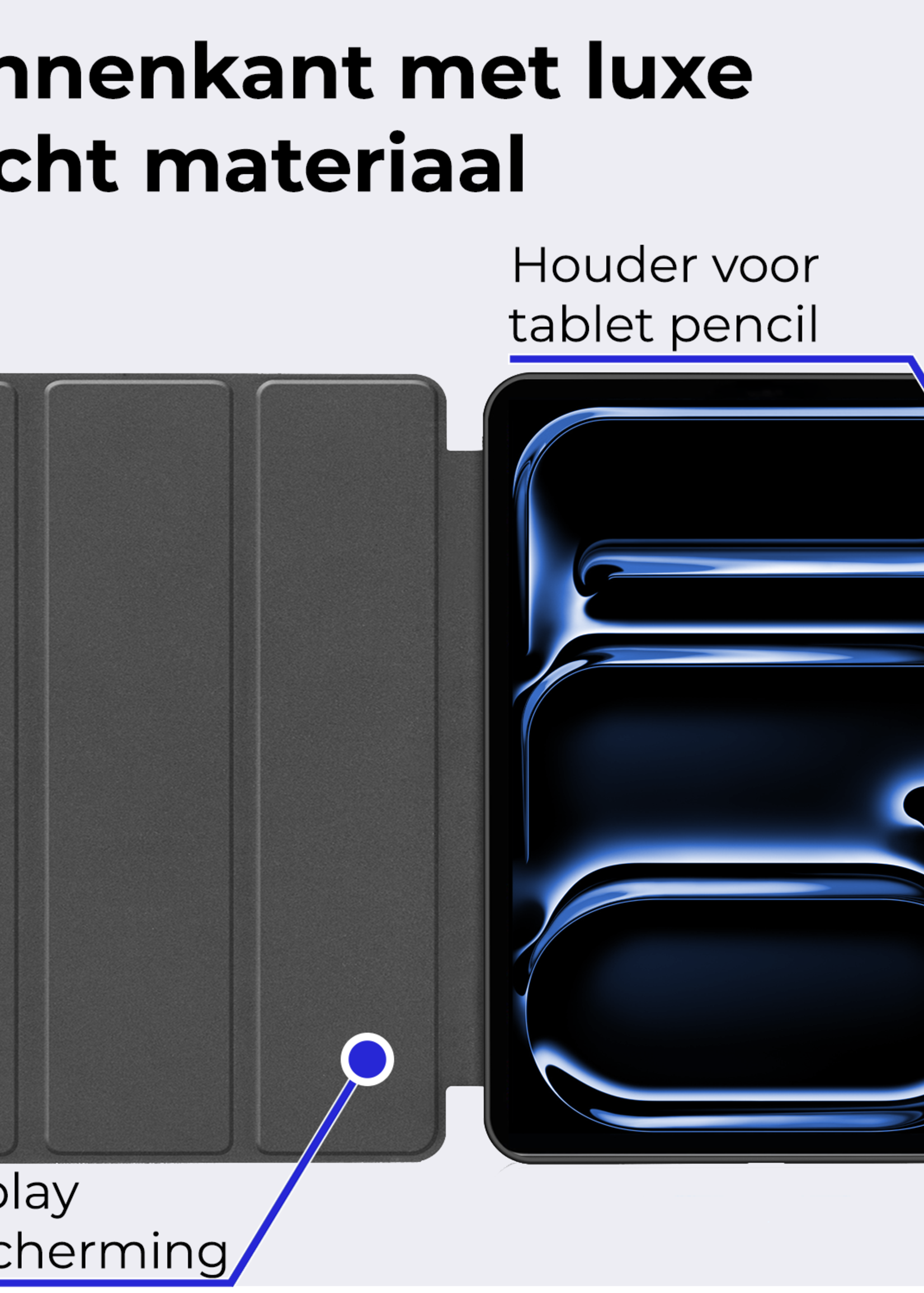 BTH Hoes Geschikt voor iPad Pro 2024 (11 inch) Hoes Book Case Hoesje Trifold Cover Met Uitsparing Geschikt voor Apple Pencil - Hoesje Geschikt voor iPad Pro 2024 11 inch (7e generatie) Hoesje Bookcase - Zwart