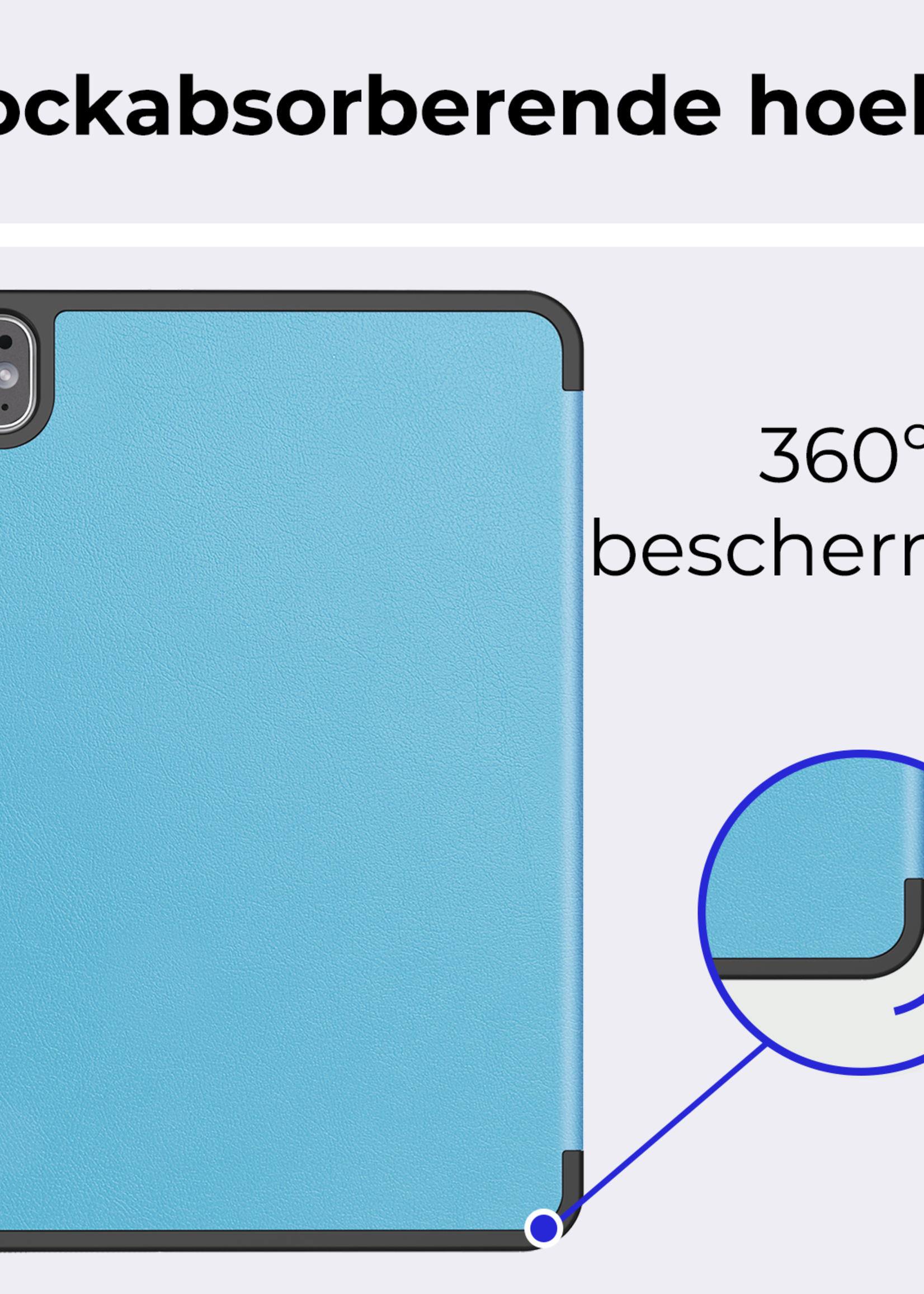BTH Hoes Geschikt voor iPad Pro 2024 (11 inch) Hoes Book Case Hoesje Trifold Cover Met Uitsparing Geschikt voor Apple Pencil - Hoesje Geschikt voor iPad Pro 2024 11 inch (7e generatie) Hoesje Bookcase - Lichtblauw