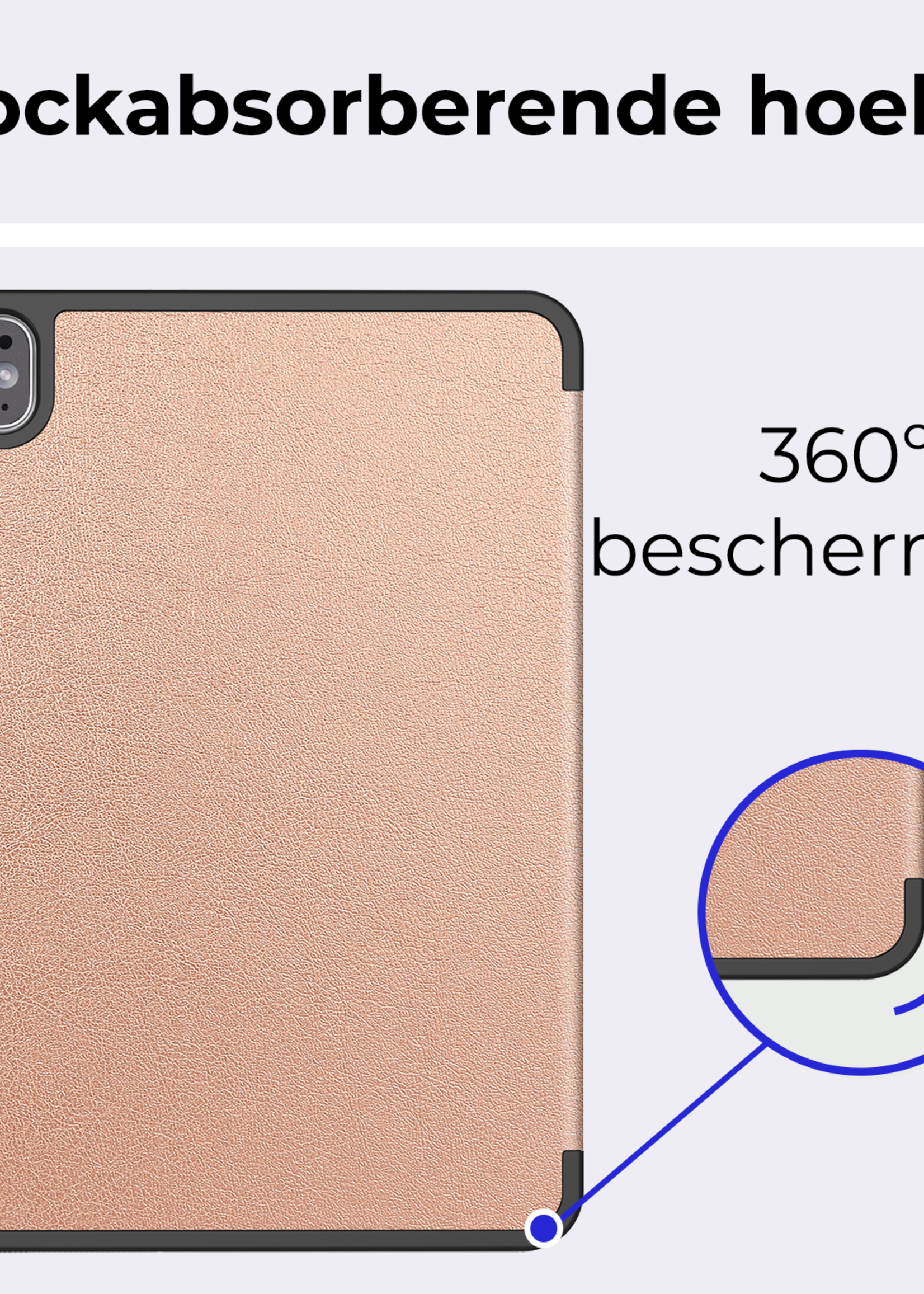 BTH Hoes Geschikt voor iPad Pro 2024 (13 inch) Hoes Book Case Hoesje Trifold Cover Met Uitsparing Geschikt voor Apple Pencil - Hoesje Geschikt voor iPad Pro 2024 13 inch (7e generatie) Hoesje Bookcase - Rosé goud