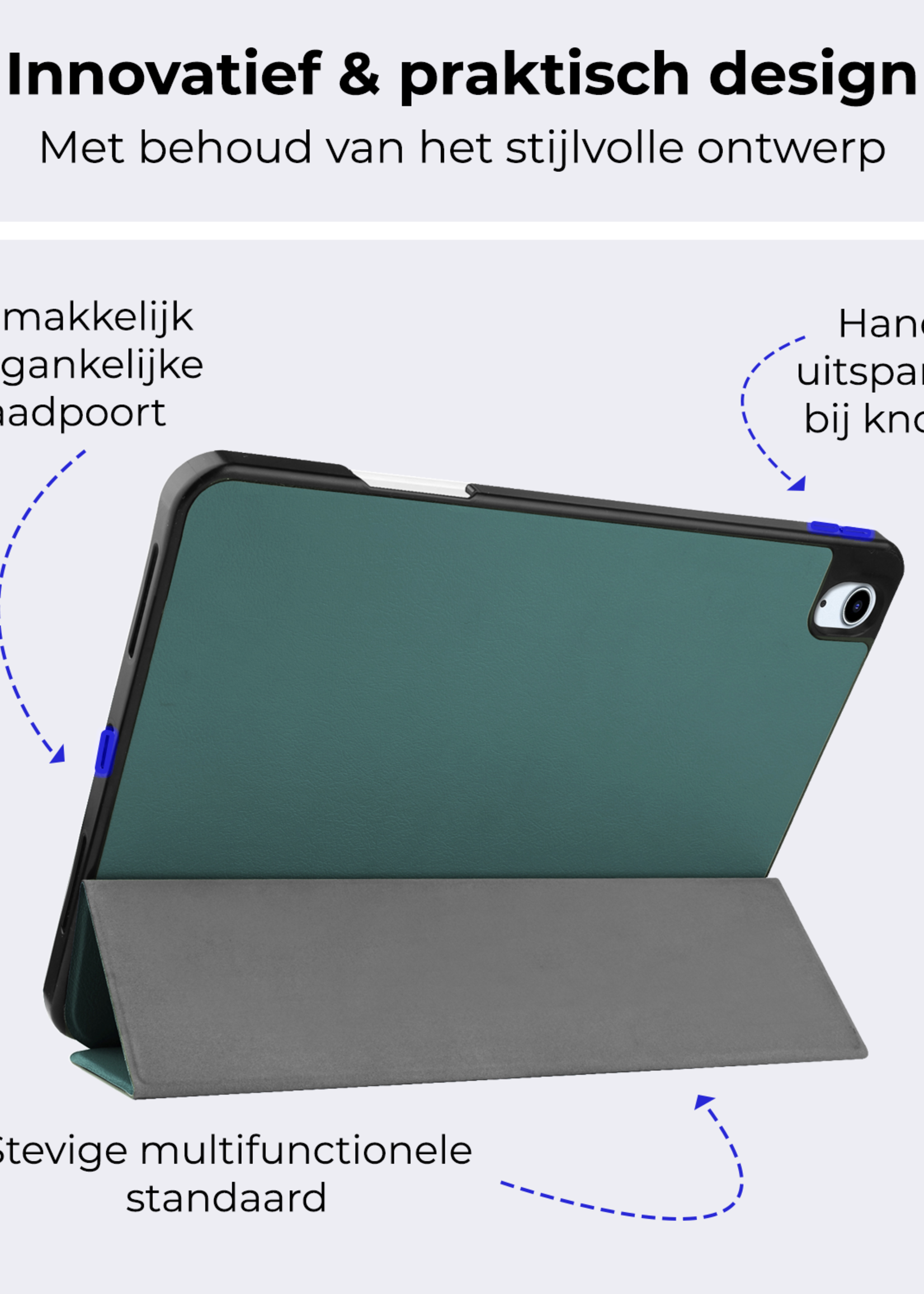 BTH Hoes Geschikt voor iPad Air 6 (13 inch) Hoes Book Case Hoesje Trifold Cover Met Uitsparing Geschikt voor Apple Pencil - Hoesje Geschikt voor iPad Air 2024 (13 inch) Hoesje Bookcase - Donkergroen