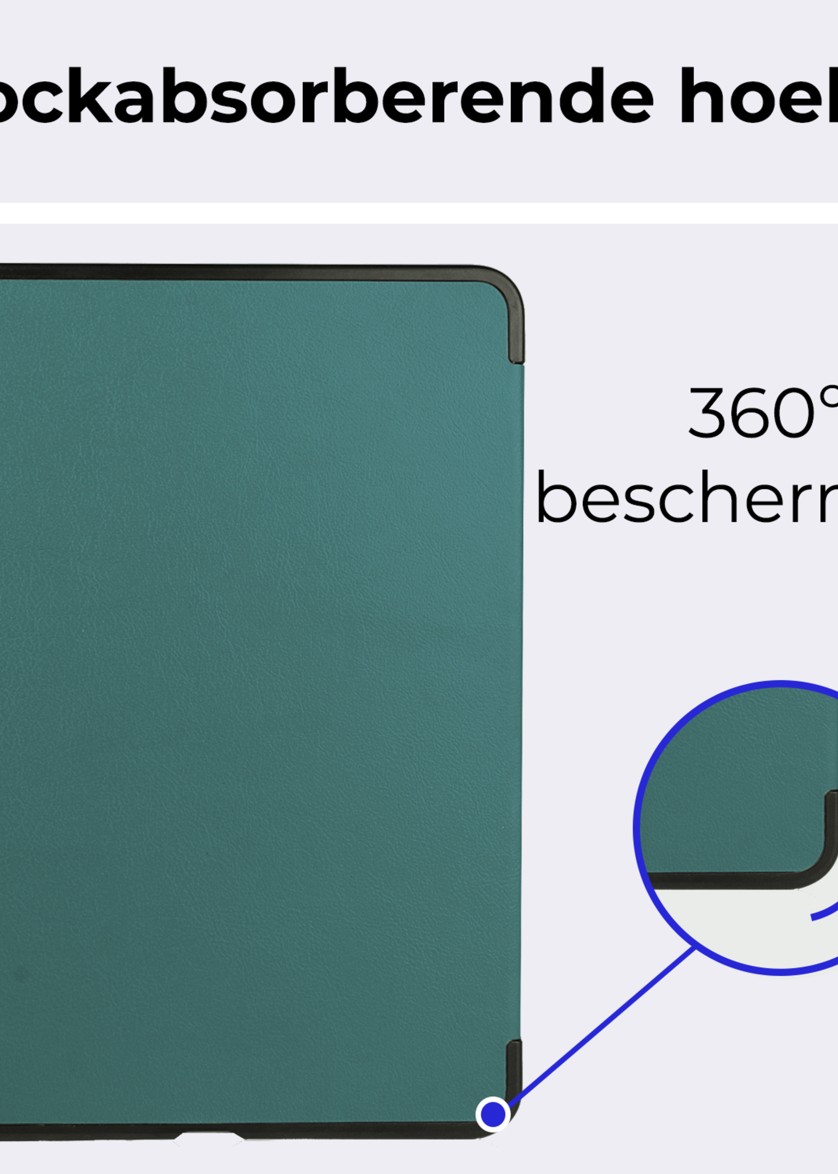 BTH Hoes Geschikt voor iPad Air 6 (13 inch) Hoes Book Case Hoesje Trifold Cover Met Uitsparing Geschikt voor Apple Pencil - Hoesje Geschikt voor iPad Air 2024 (13 inch) Hoesje Bookcase - Donkergroen