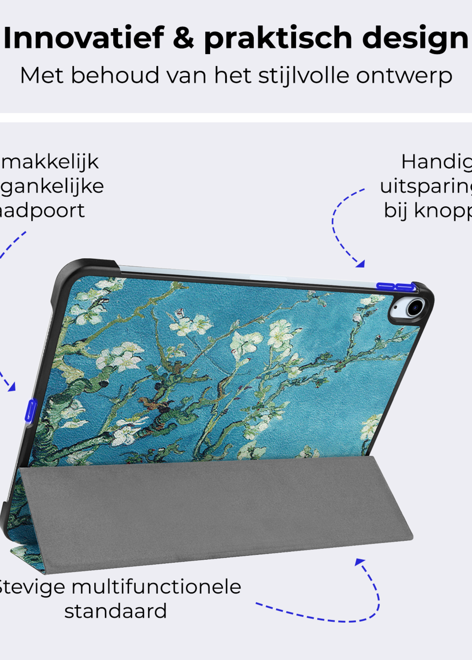 BTH Hoes Geschikt voor iPad Air 6 (11 inch) Hoes Book Case Hoesje Trifold Cover Met Screenprotector - Hoesje Geschikt voor iPad Air 2024 (11 inch) Hoesje Bookcase - Bloesem