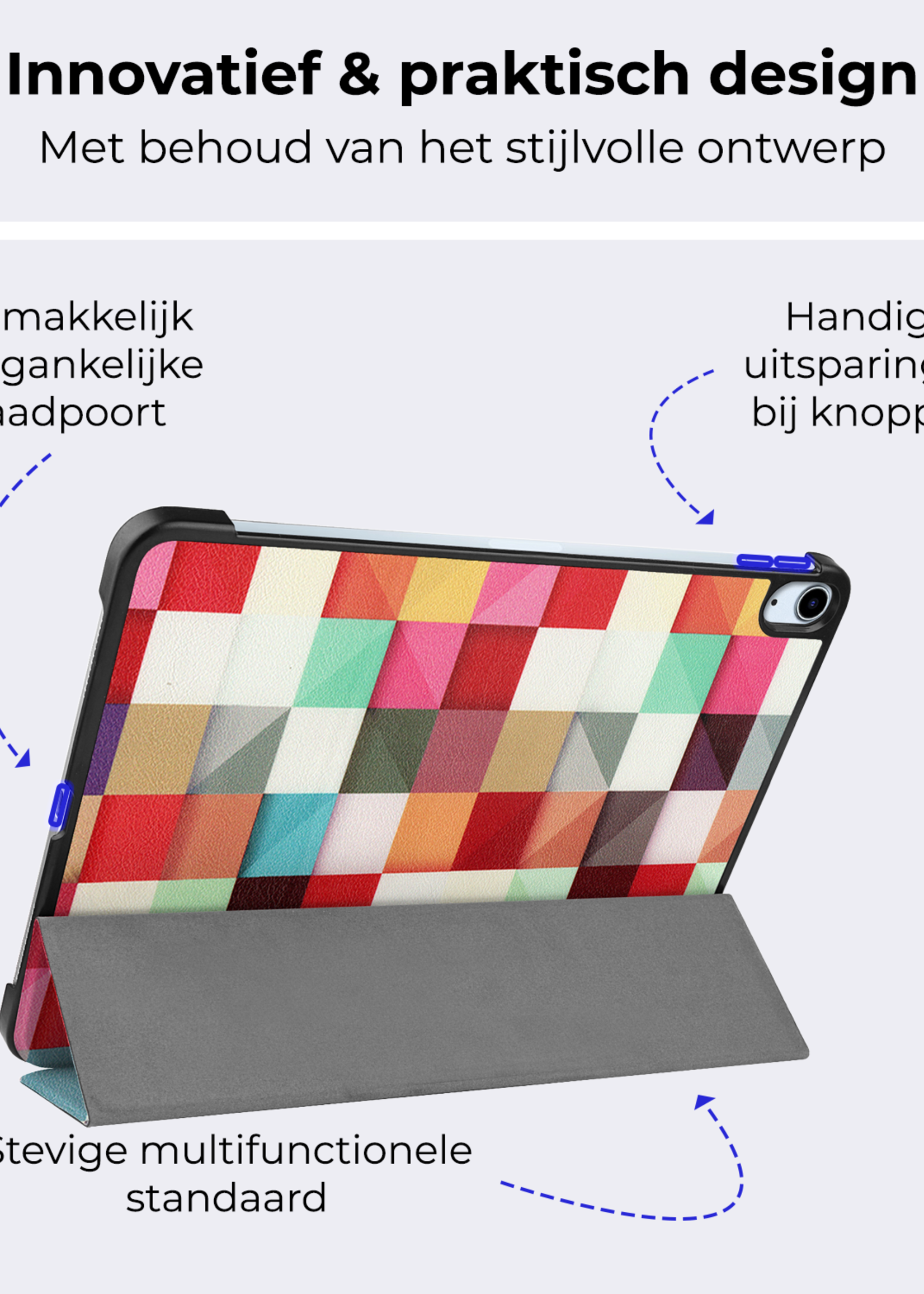 BTH Hoes Geschikt voor iPad Air 6 (11 inch) Hoes Book Case Hoesje Trifold Cover Met Screenprotector - Hoesje Geschikt voor iPad Air 2024 (11 inch) Hoesje Bookcase - Blokken