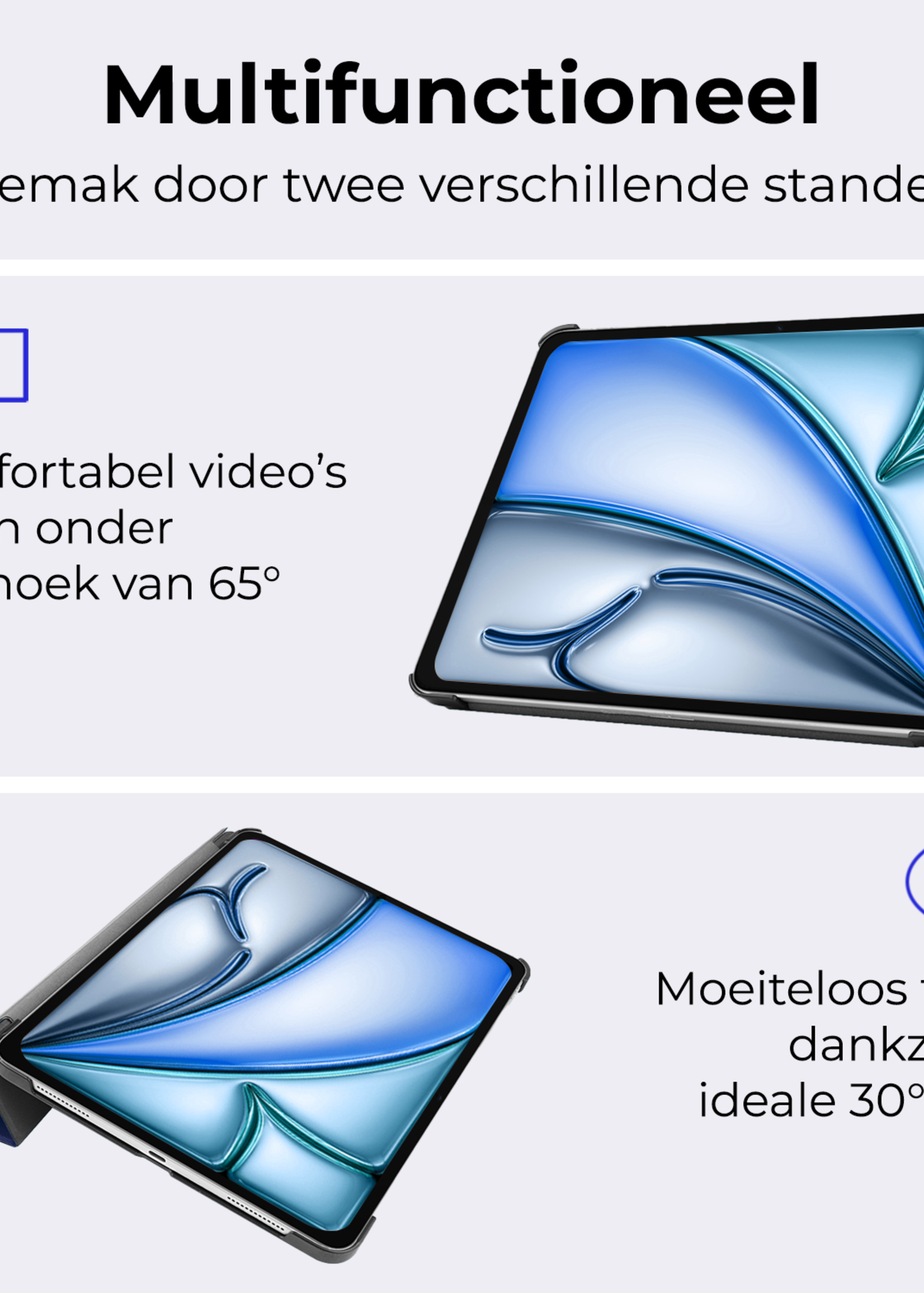 BTH Hoes Geschikt voor iPad Air 6 (11 inch) Hoes Book Case Hoesje Trifold Cover Met Screenprotector - Hoesje Geschikt voor iPad Air 2024 (11 inch) Hoesje Bookcase - Donkerblauw
