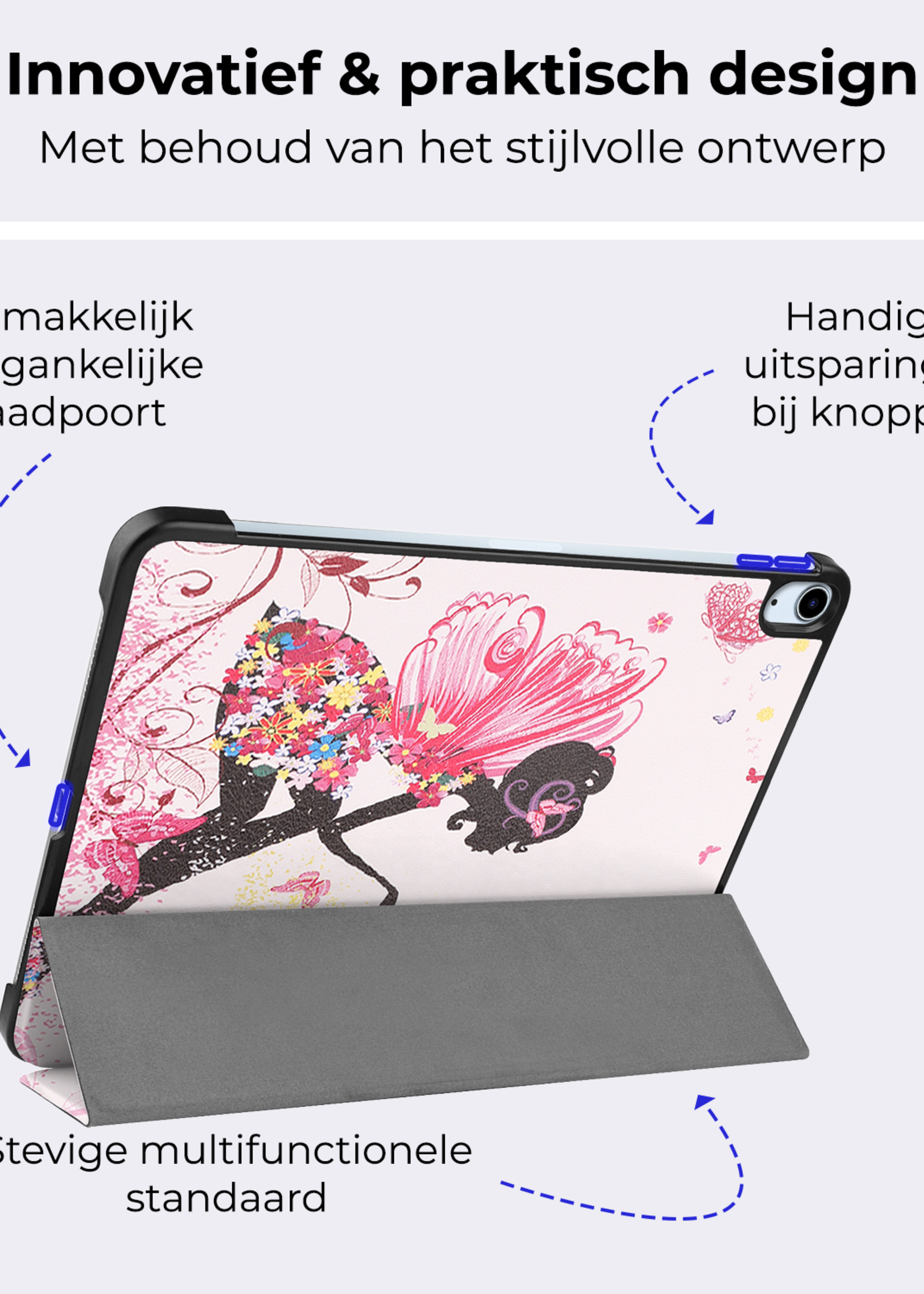 BTH Hoes Geschikt voor iPad Air 6 (11 inch) Hoes Book Case Hoesje Trifold Cover Met Screenprotector - Hoesje Geschikt voor iPad Air 2024 (11 inch) Hoesje Bookcase - Elfje