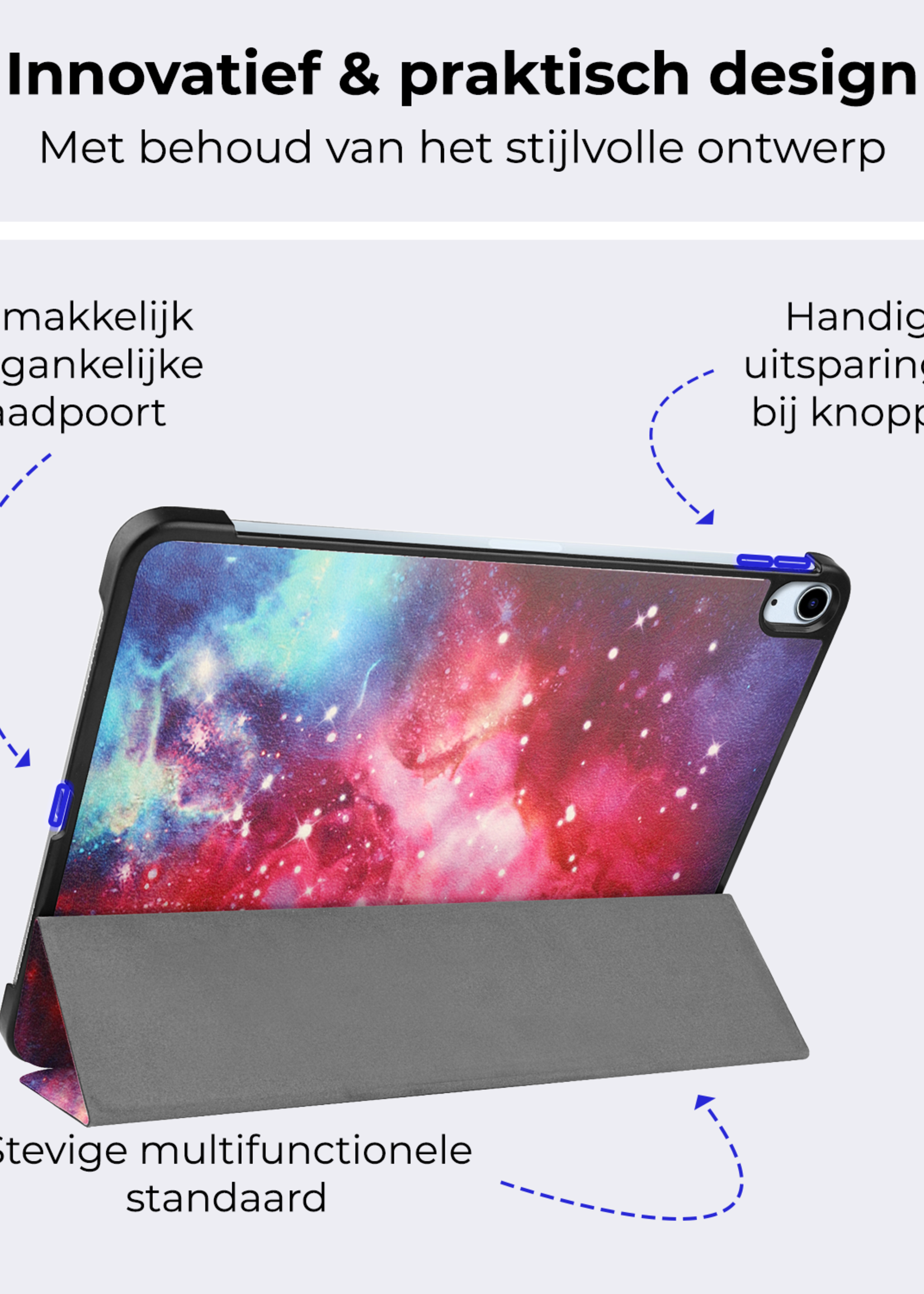 BTH Hoes Geschikt voor iPad Air 6 (11 inch) Hoes Book Case Hoesje Trifold Cover Met Screenprotector - Hoesje Geschikt voor iPad Air 2024 (11 inch) Hoesje Bookcase - Galaxy