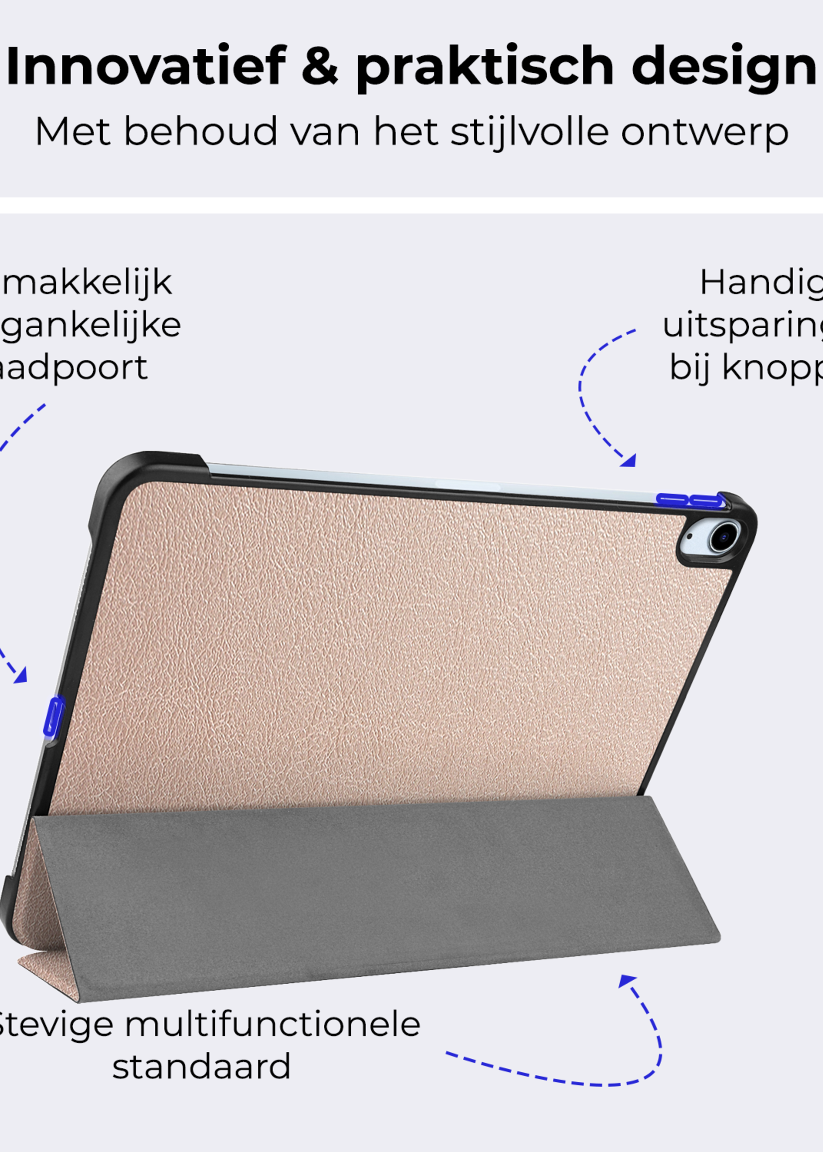BTH Hoes Geschikt voor iPad Air 6 (11 inch) Hoes Book Case Hoesje Trifold Cover Met Screenprotector - Hoesje Geschikt voor iPad Air 2024 (11 inch) Hoesje Bookcase - Goud