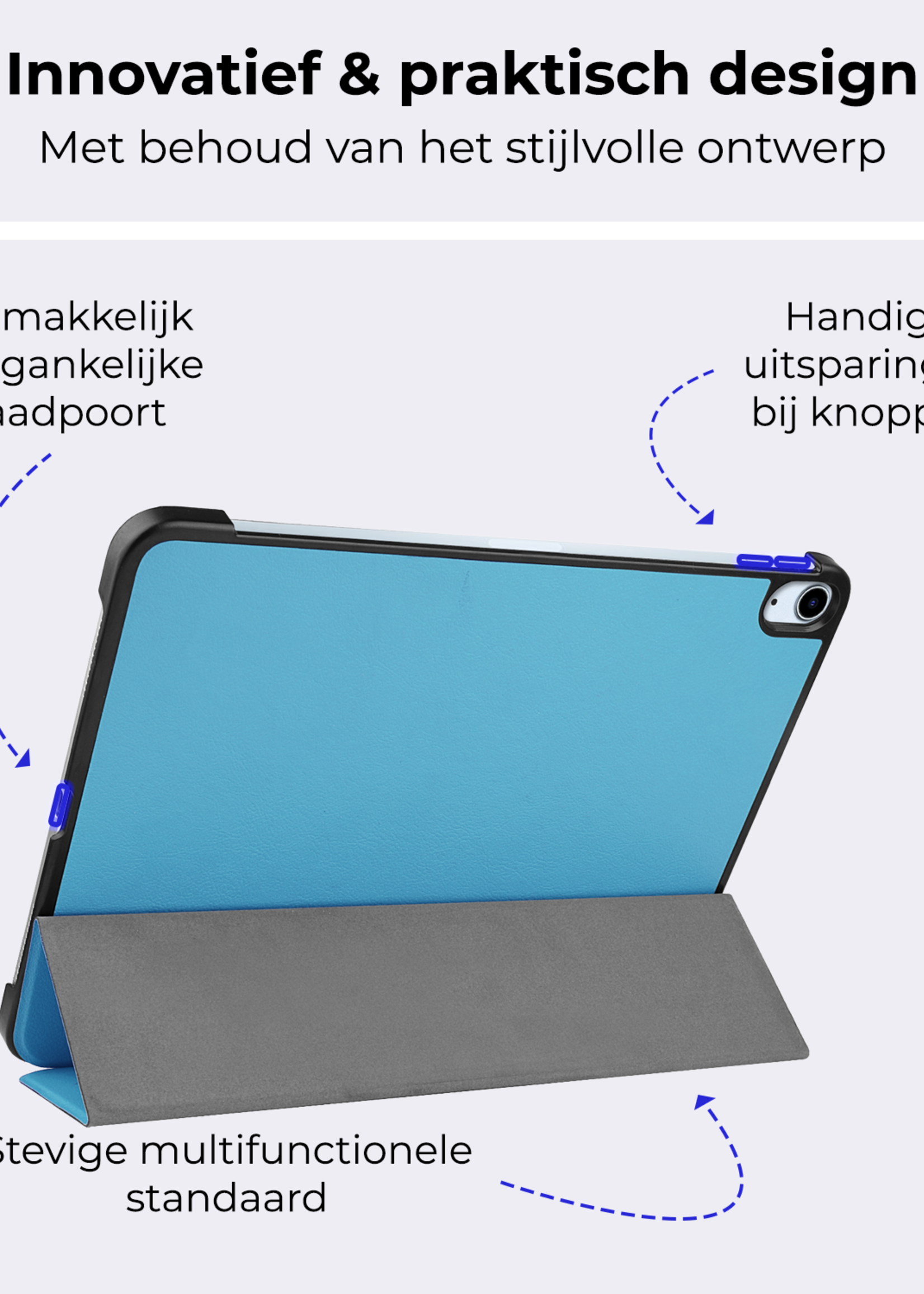 BTH Hoes Geschikt voor iPad Air 6 (11 inch) Hoes Book Case Hoesje Trifold Cover Met Screenprotector - Hoesje Geschikt voor iPad Air 2024 (11 inch) Hoesje Bookcase - Lichtblauw