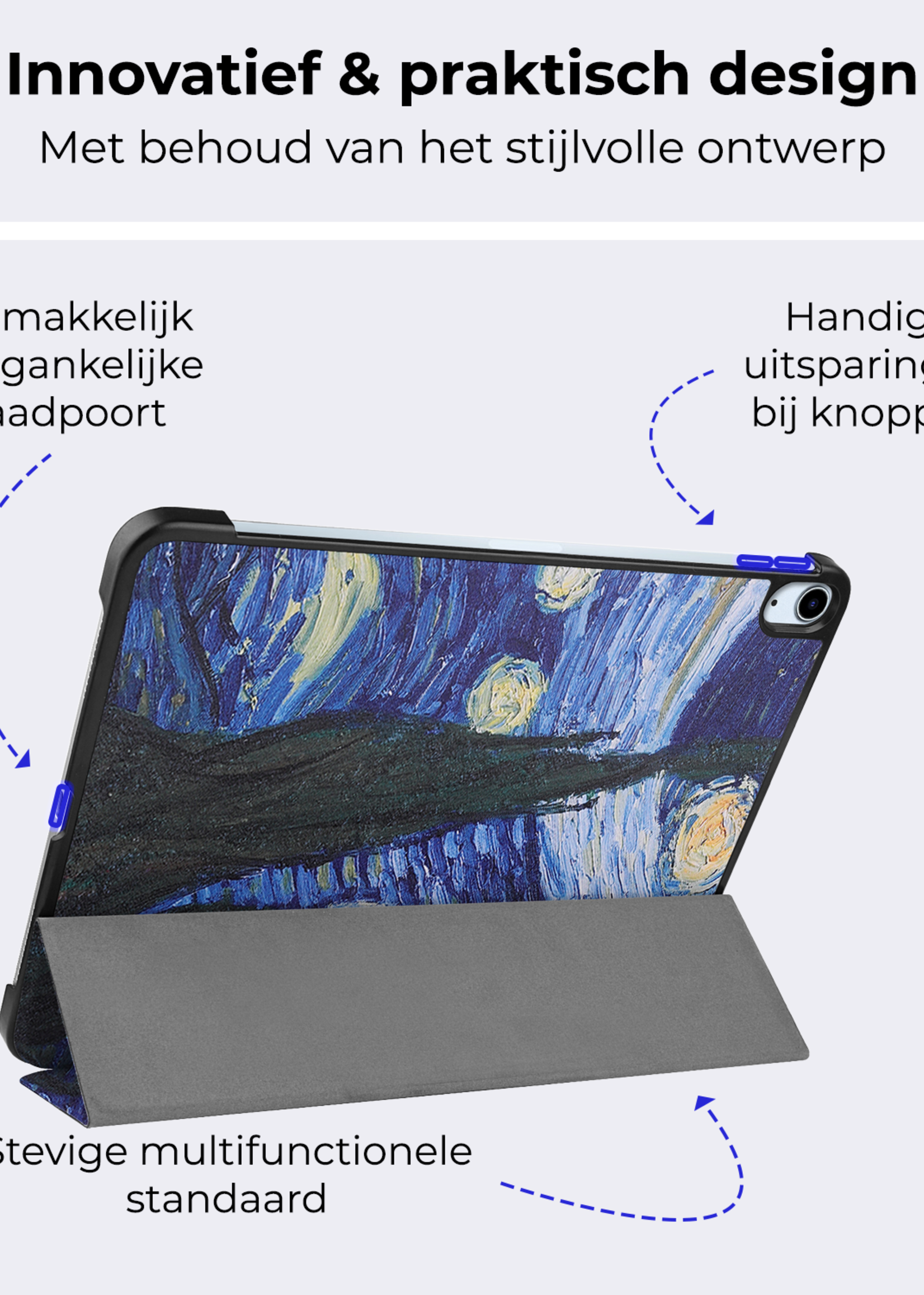 BTH Hoes Geschikt voor iPad Air 6 (11 inch) Hoes Book Case Hoesje Trifold Cover Met Screenprotector - Hoesje Geschikt voor iPad Air 2024 (11 inch) Hoesje Bookcase - Sterrenhemel