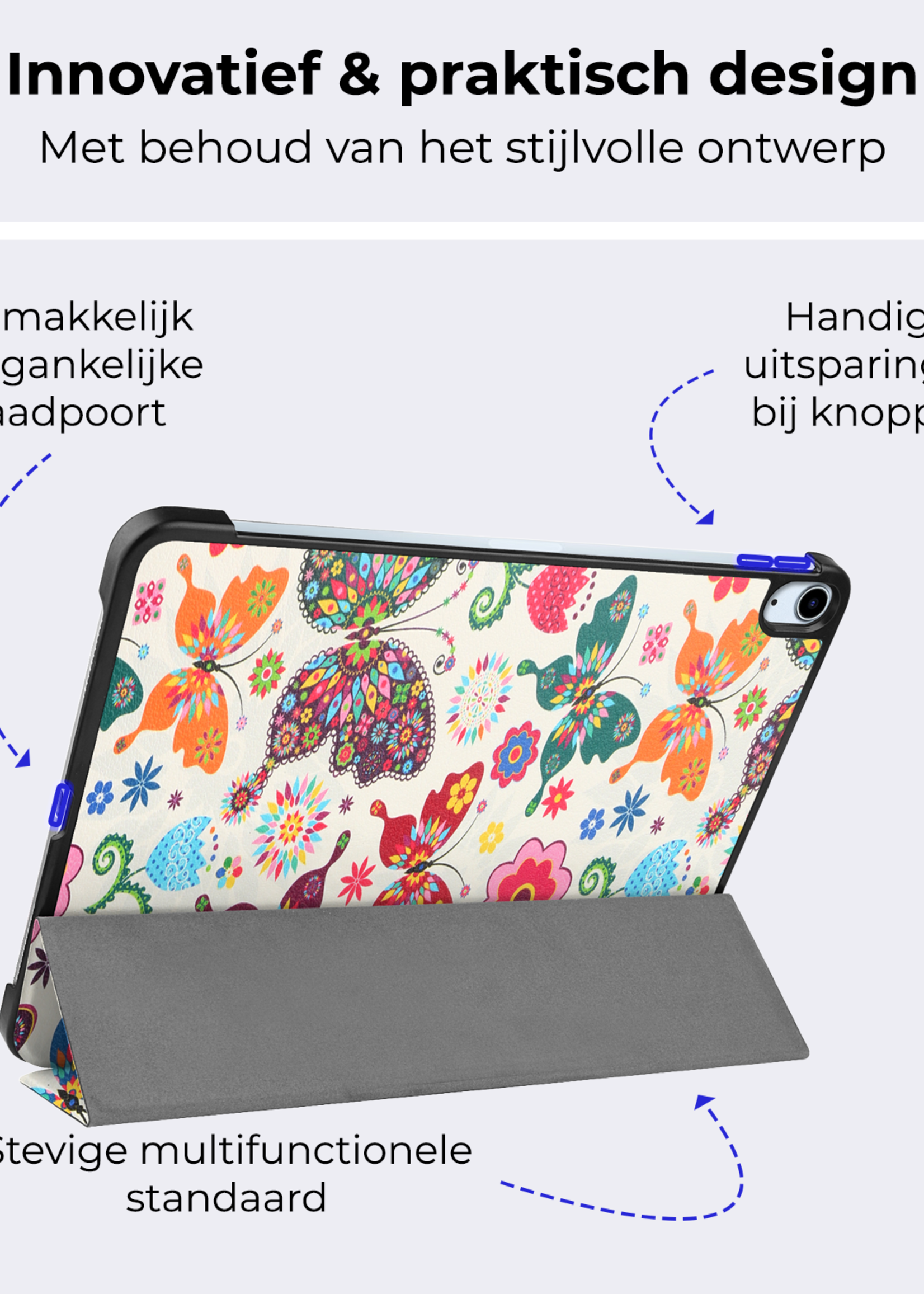 BTH iPad Air 2024 Hoes Book Case Met Screenprotector - iPad Air 6 (11 inch) Hoesje Cover Case - Vlinders