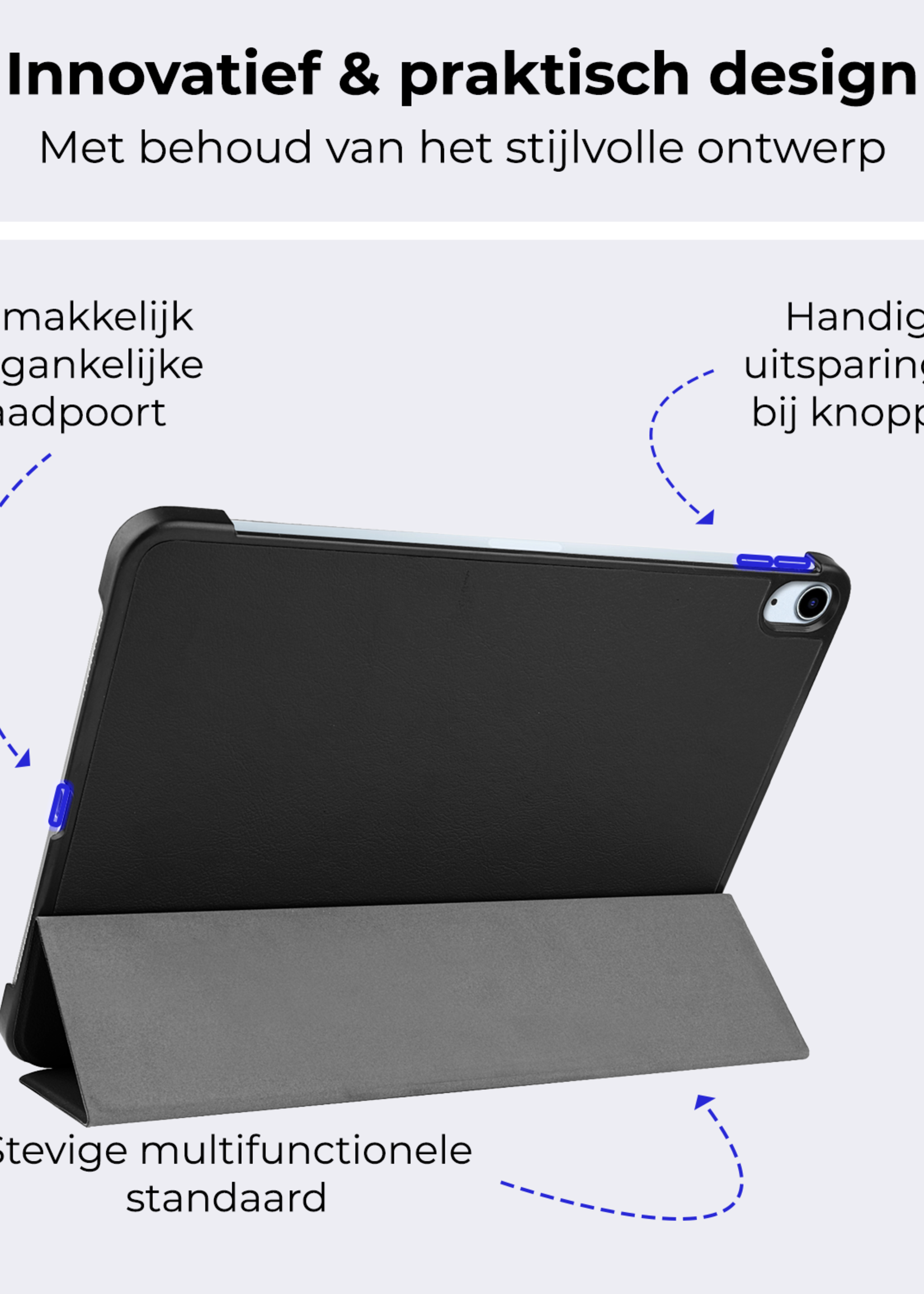 BTH Hoes Geschikt voor iPad Air 6 (11 inch) Hoes Book Case Hoesje Trifold Cover Met Screenprotector - Hoesje Geschikt voor iPad Air 2024 (11 inch) Hoesje Bookcase - Zwart