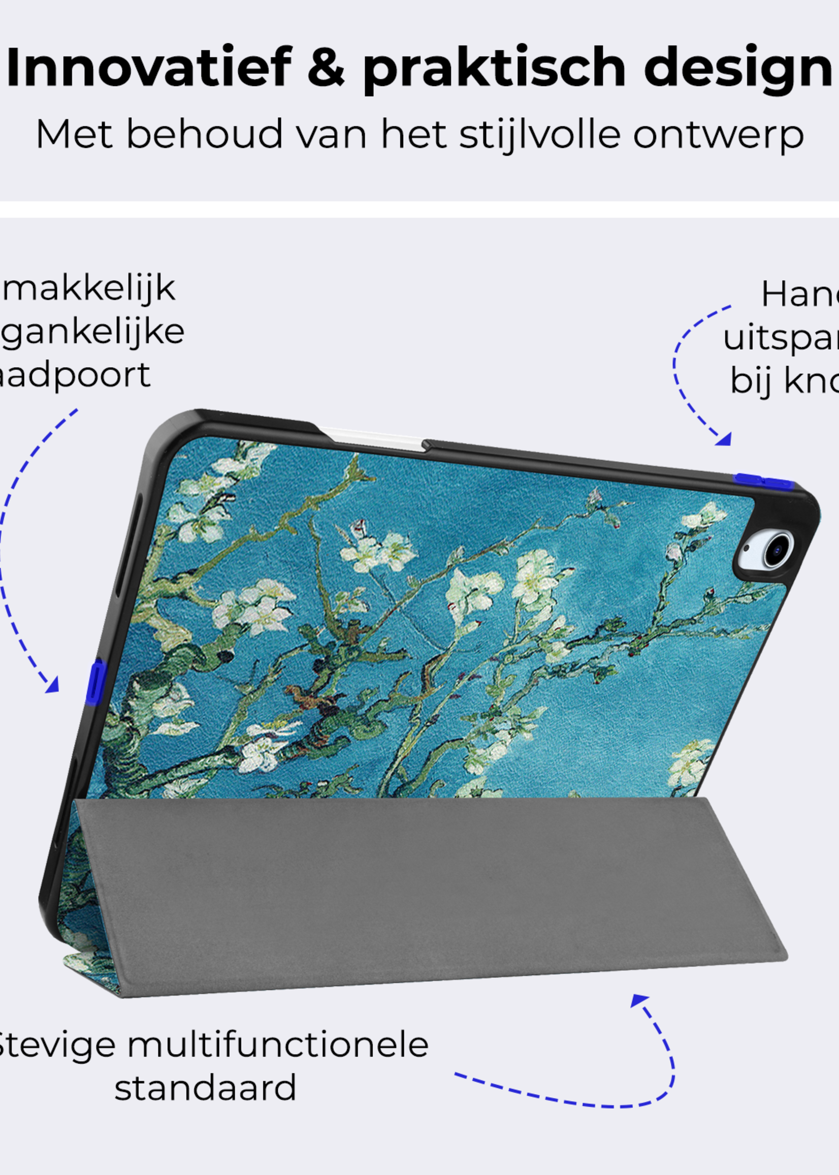 BTH Hoes Geschikt voor iPad Air 6 (11 inch) Hoes Book Case Hoesje Trifold Cover Met Uitsparing Geschikt voor Apple Pencil Met Screenprotector - Hoesje Geschikt voor iPad Air 2024 (11 inch) Hoesje Bookcase - Bloesem