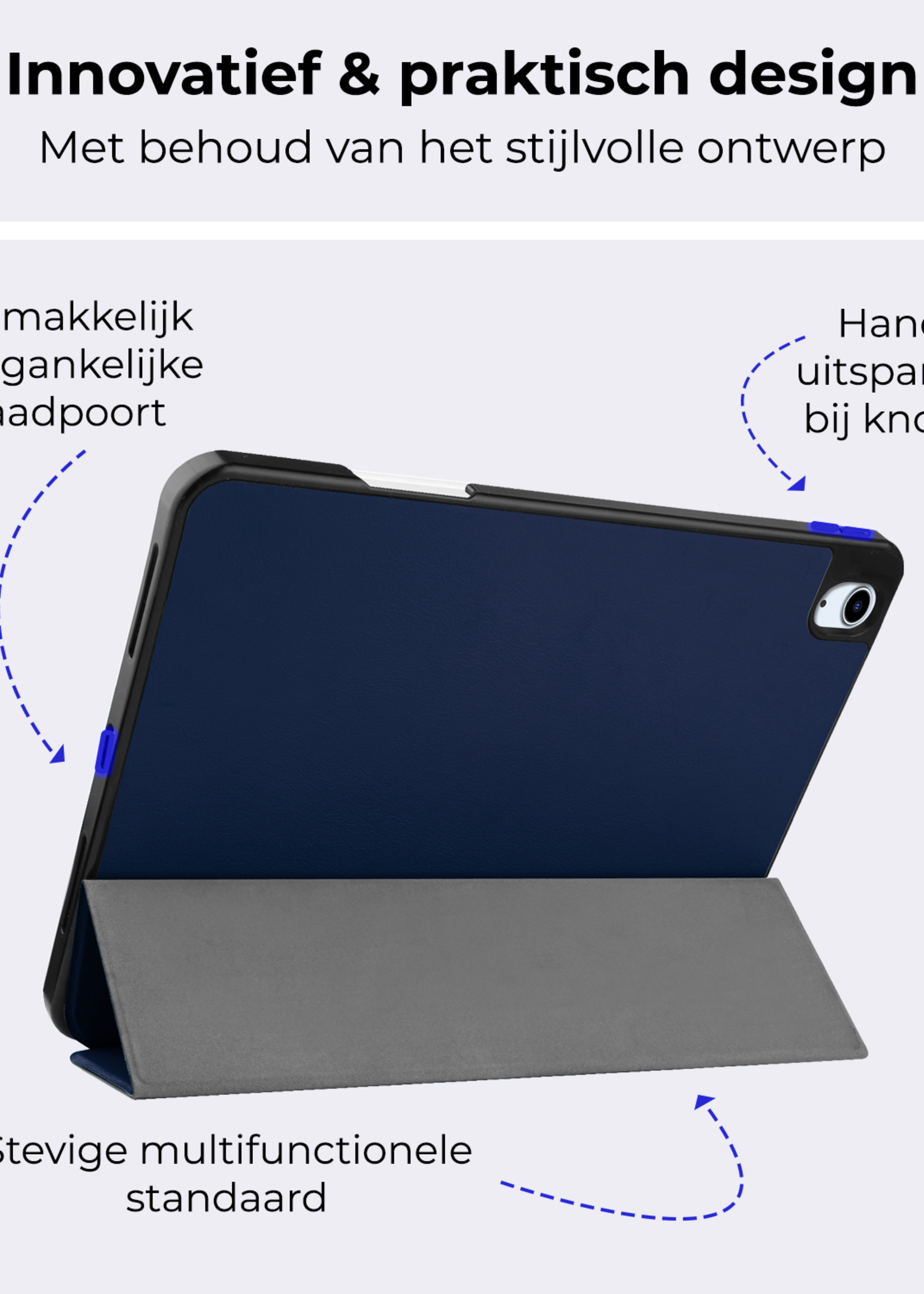 BTH Hoes Geschikt voor iPad Air 6 (11 inch) Hoes Book Case Hoesje Trifold Cover Met Uitsparing Geschikt voor Apple Pencil Met Screenprotector - Hoesje Geschikt voor iPad Air 2024 (11 inch) Hoesje Bookcase - Donkerblauw