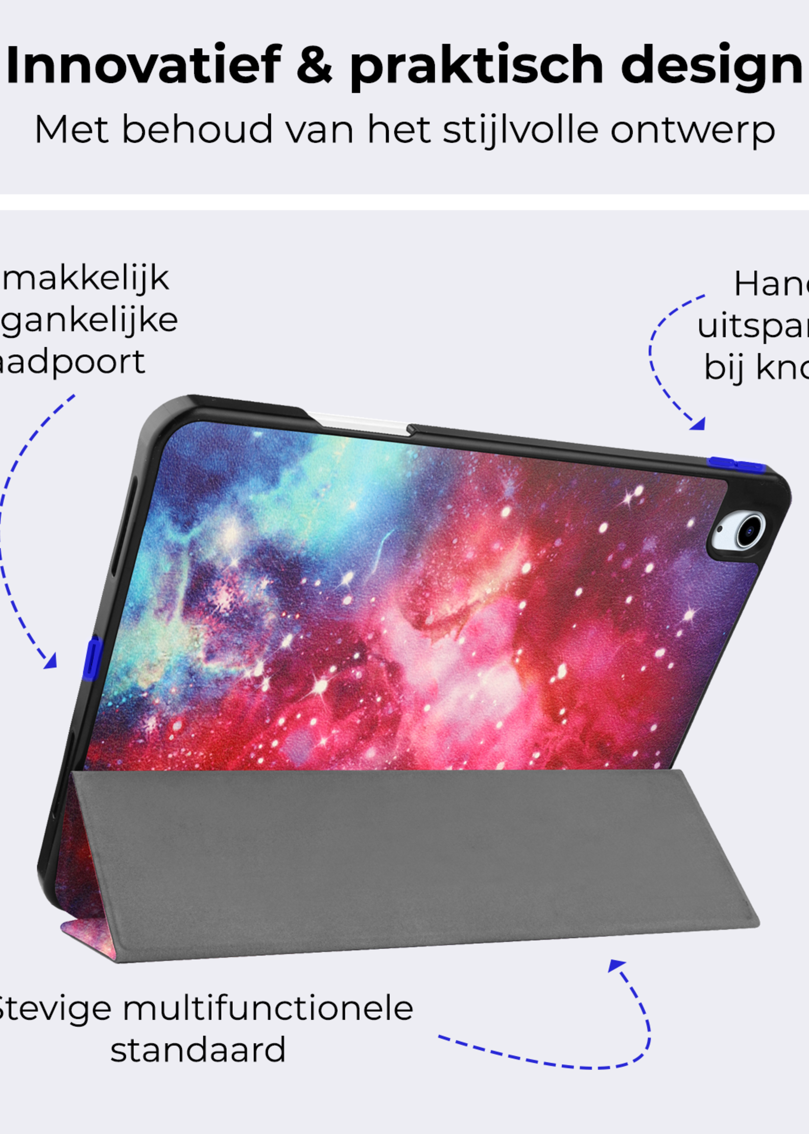 BTH Hoes Geschikt voor iPad Air 6 (11 inch) Hoes Book Case Hoesje Trifold Cover Met Uitsparing Geschikt voor Apple Pencil Met Screenprotector - Hoesje Geschikt voor iPad Air 2024 (11 inch) Hoesje Bookcase - Galaxy