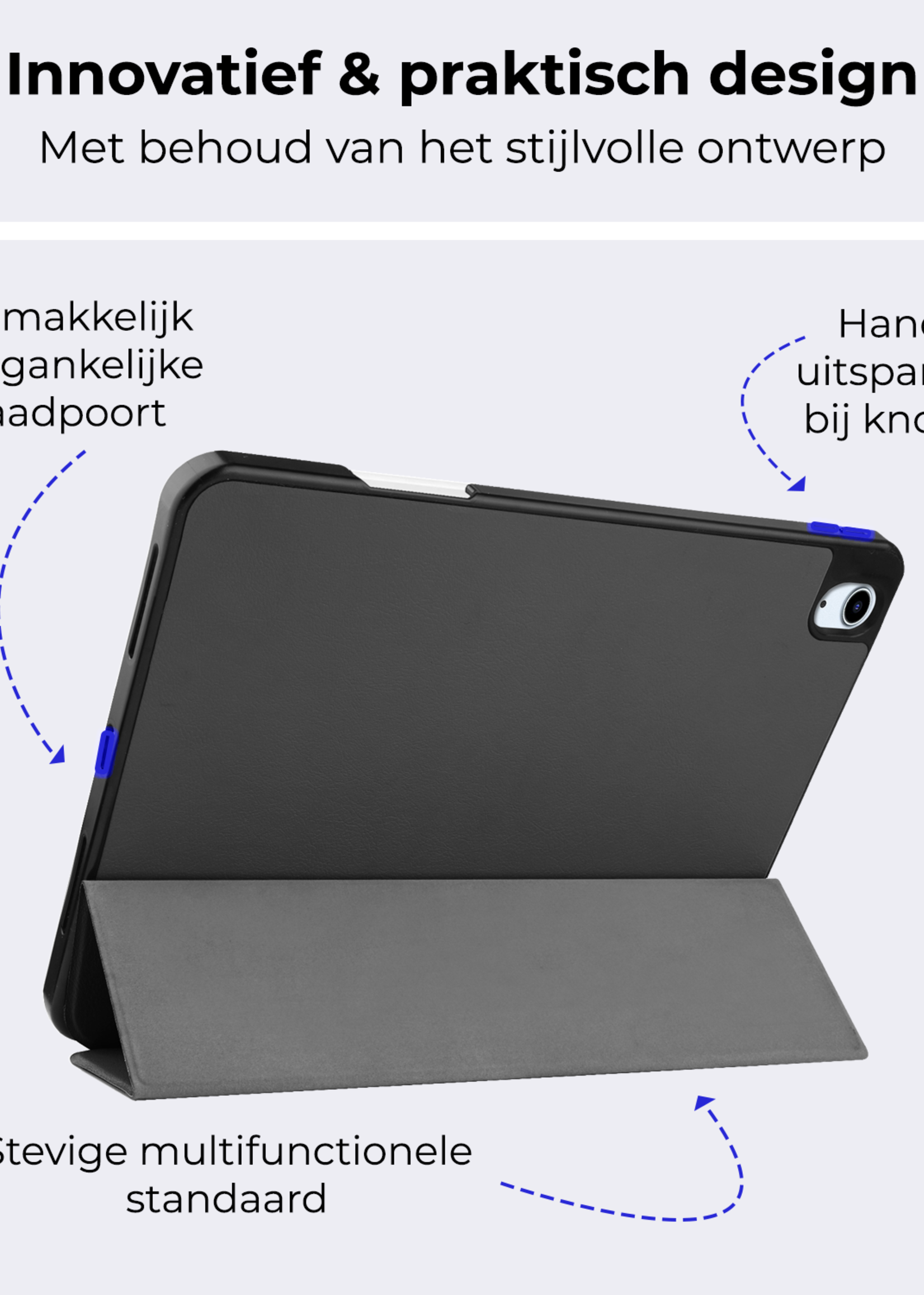 BTH Hoes Geschikt voor iPad Air 6 (11 inch) Hoes Book Case Hoesje Trifold Cover Met Uitsparing Geschikt voor Apple Pencil Met Screenprotector - Hoesje Geschikt voor iPad Air 2024 (11 inch) Hoesje Bookcase - Grijs