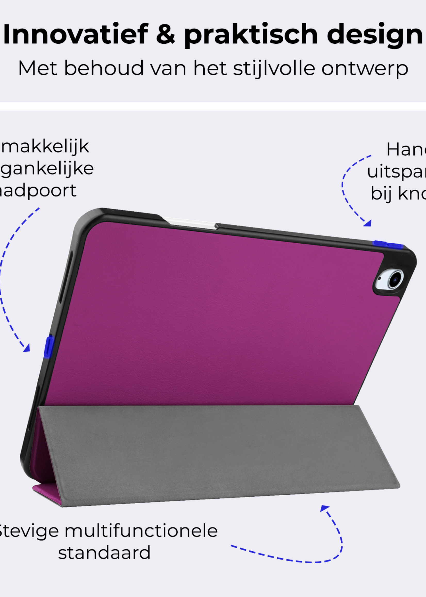 BTH Hoes Geschikt voor iPad Air 6 (11 inch) Hoes Book Case Hoesje Trifold Cover Met Uitsparing Geschikt voor Apple Pencil Met Screenprotector - Hoesje Geschikt voor iPad Air 2024 (11 inch) Hoesje Bookcase - Paars