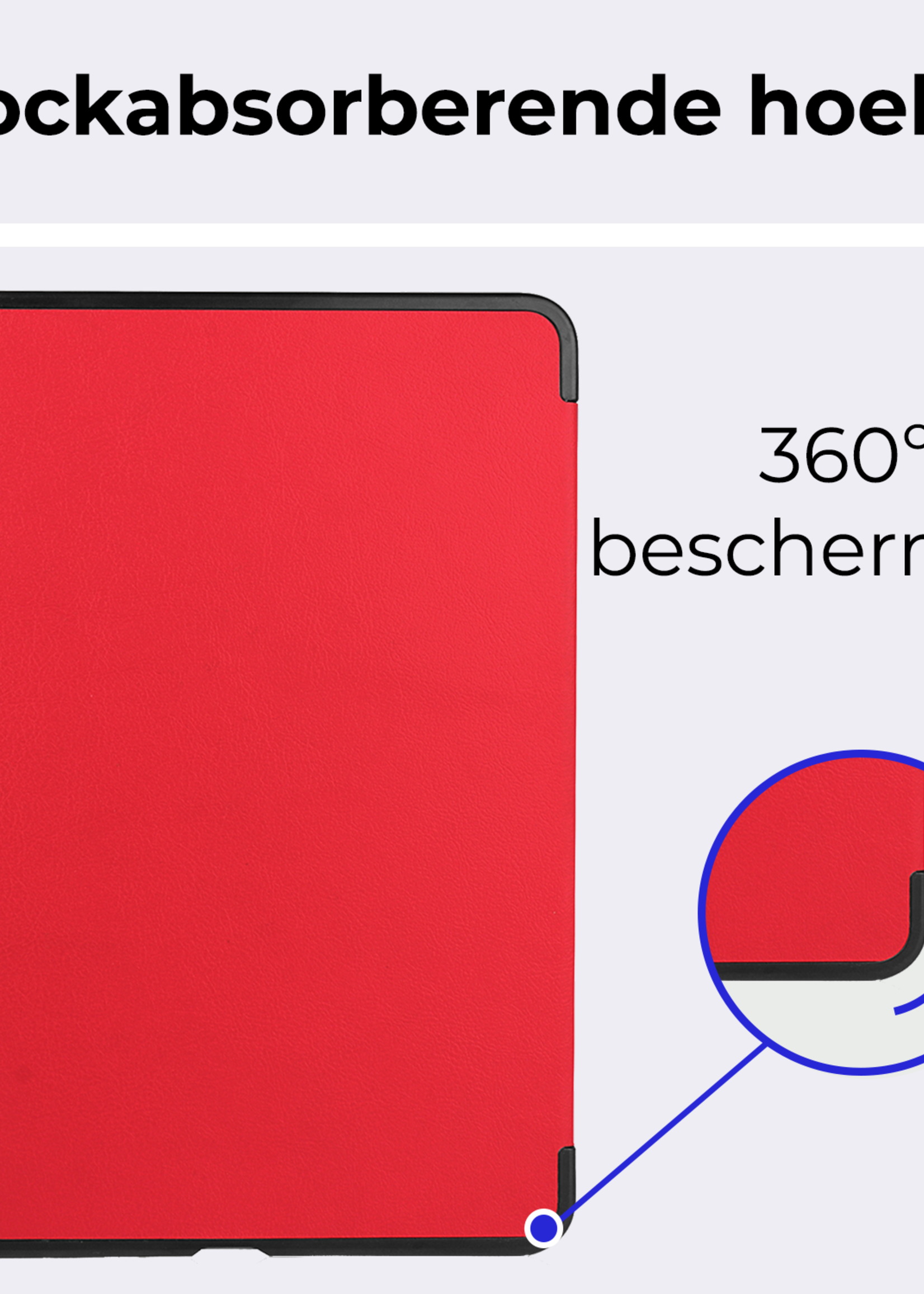 BTH Hoes Geschikt voor iPad Air 6 (11 inch) Hoes Book Case Hoesje Trifold Cover Met Uitsparing Geschikt voor Apple Pencil Met Screenprotector - Hoesje Geschikt voor iPad Air 2024 (11 inch) Hoesje Bookcase - Rood