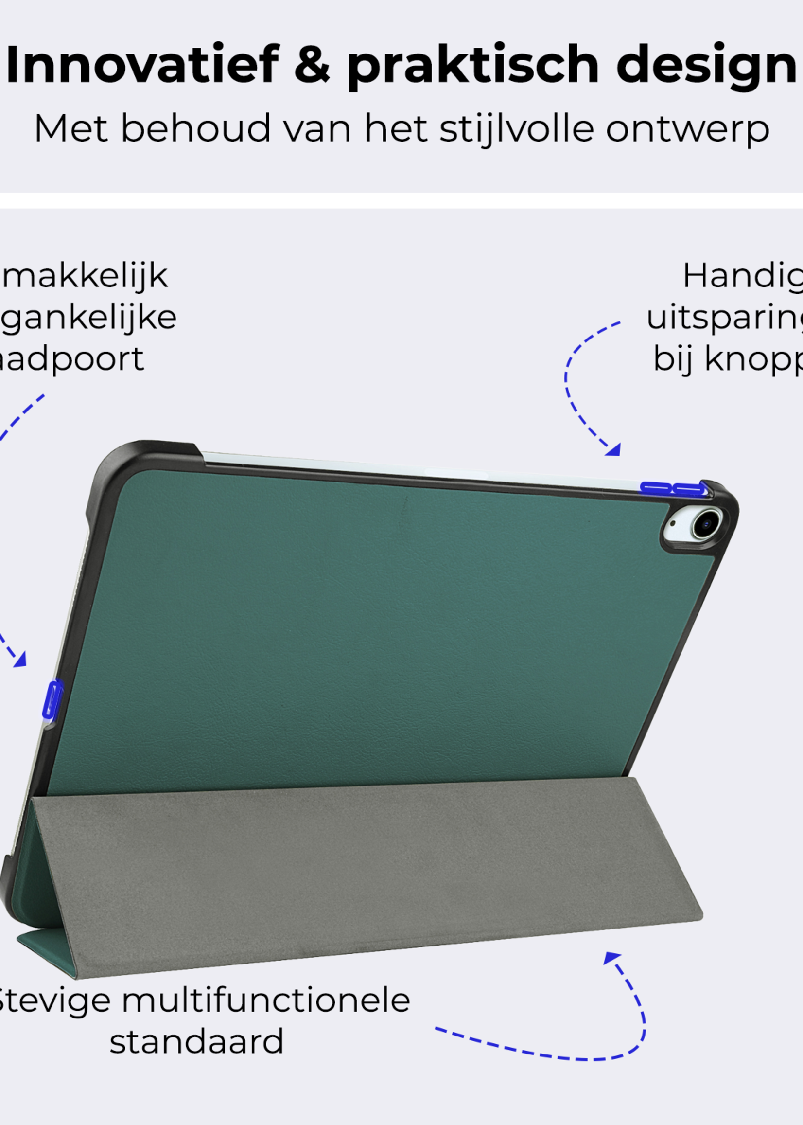 BTH Hoes Geschikt voor iPad Air 6 (13 inch) Hoes Book Case Hoesje Trifold Cover Met Screenprotector - Hoesje Geschikt voor iPad Air 2024 (13 inch) Hoesje Bookcase - Donkergroen