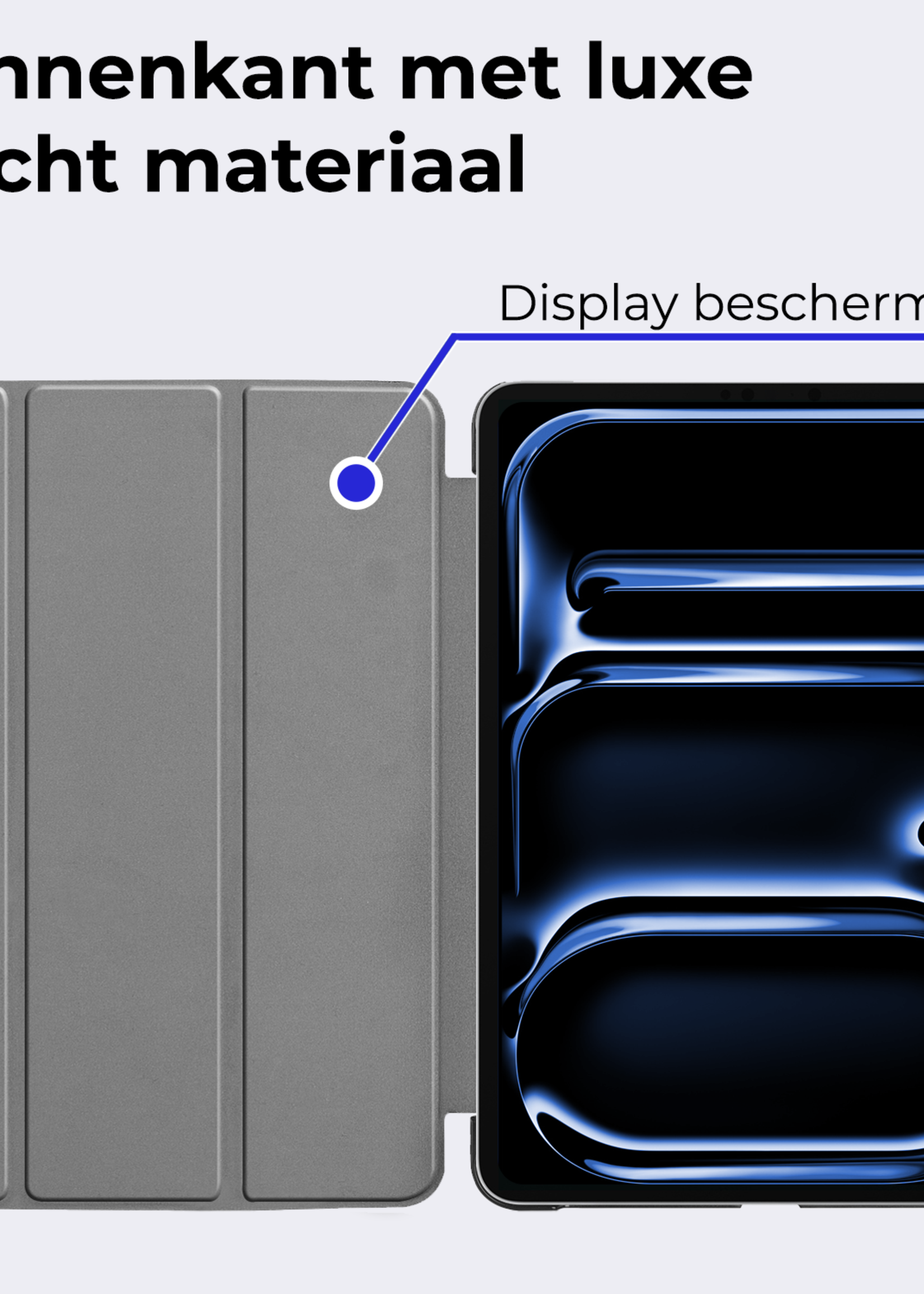 BTH Hoes Geschikt voor iPad Pro 2024 (11 inch) Hoes Book Case Hoesje Trifold Cover Met Screenprotector - Hoesje Geschikt voor iPad Pro 2024 11 inch (7e generatie) Hoesje Bookcase - Donkerblauw