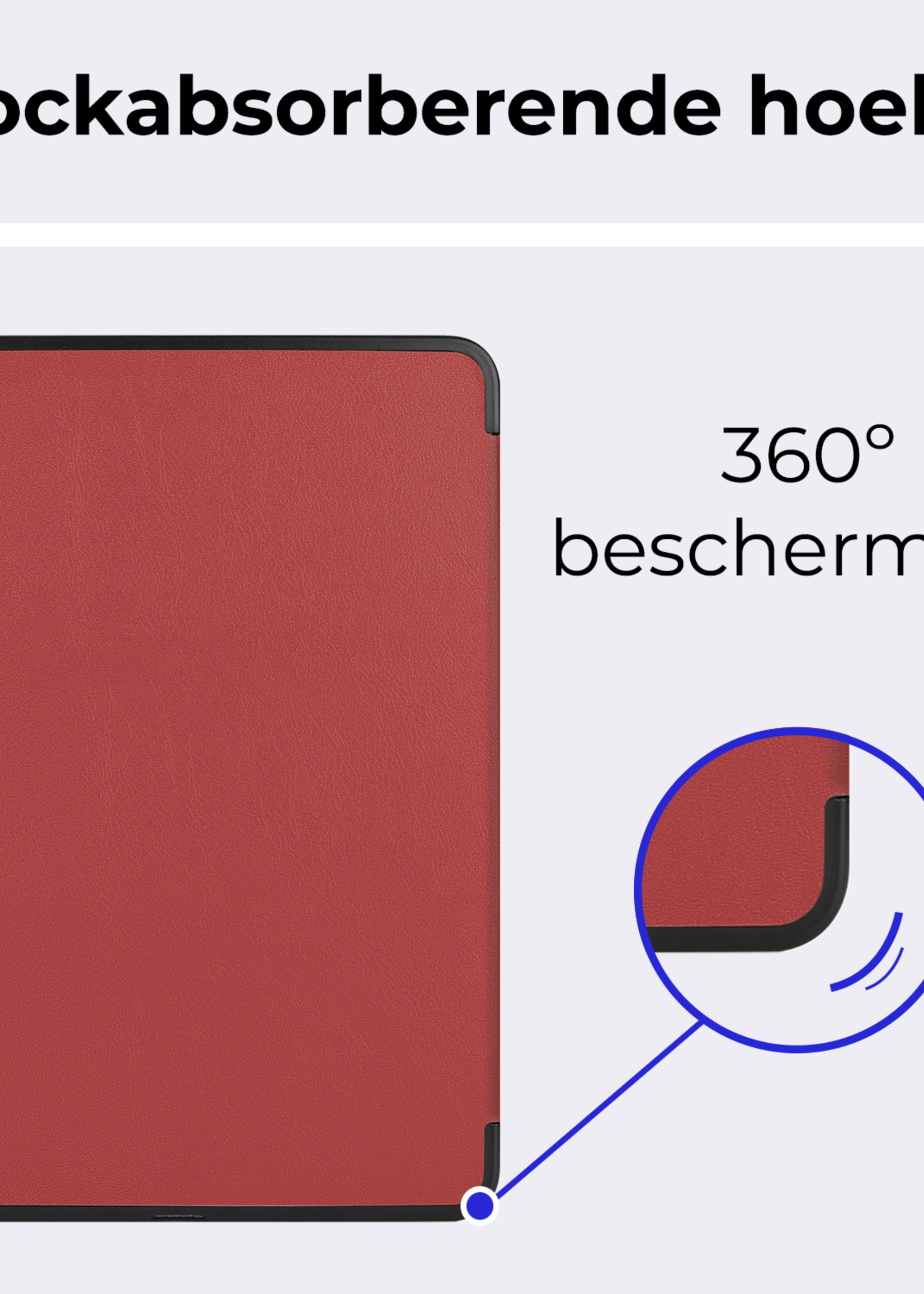 BTH Hoes Geschikt voor iPad Pro 2024 (11 inch) Hoes Book Case Hoesje Trifold Cover Met Screenprotector - Hoesje Geschikt voor iPad Pro 2024 11 inch (7e generatie) Hoesje Bookcase - Donkerrood