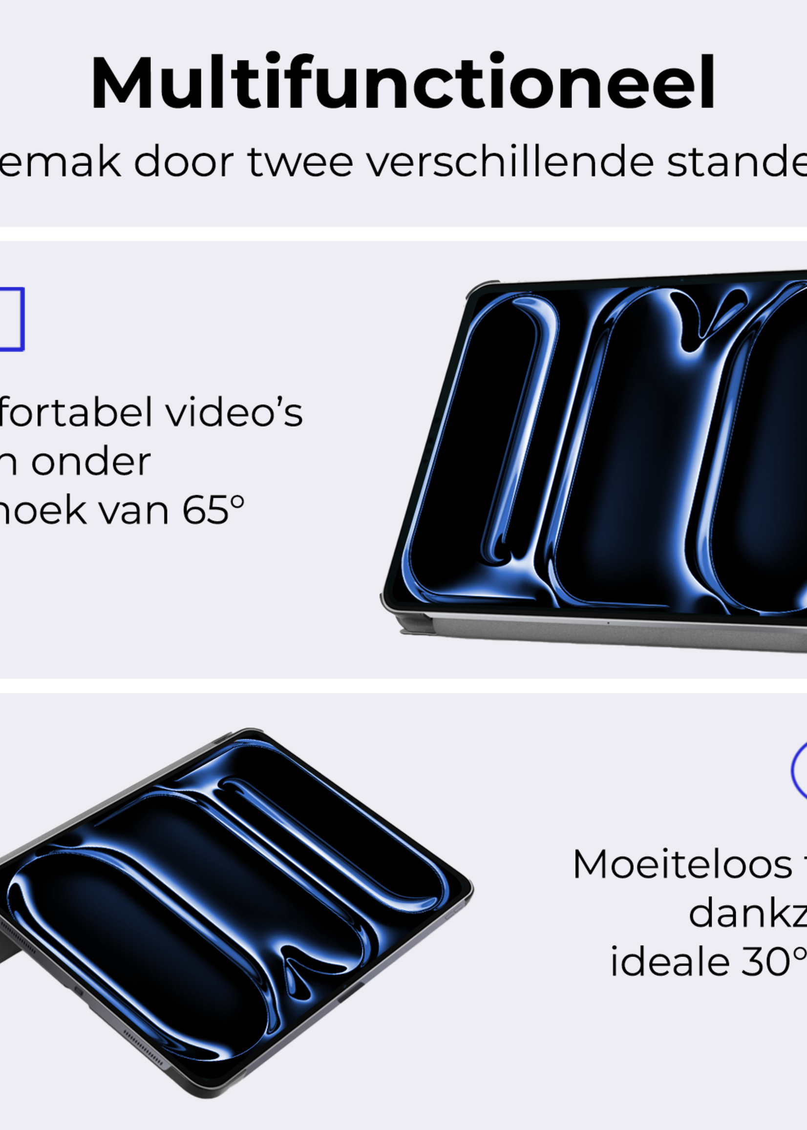 BTH Hoes Geschikt voor iPad Pro 2024 (11 inch) Hoes Book Case Hoesje Trifold Cover Met Screenprotector - Hoesje Geschikt voor iPad Pro 2024 11 inch (7e generatie) Hoesje Bookcase - Grijs