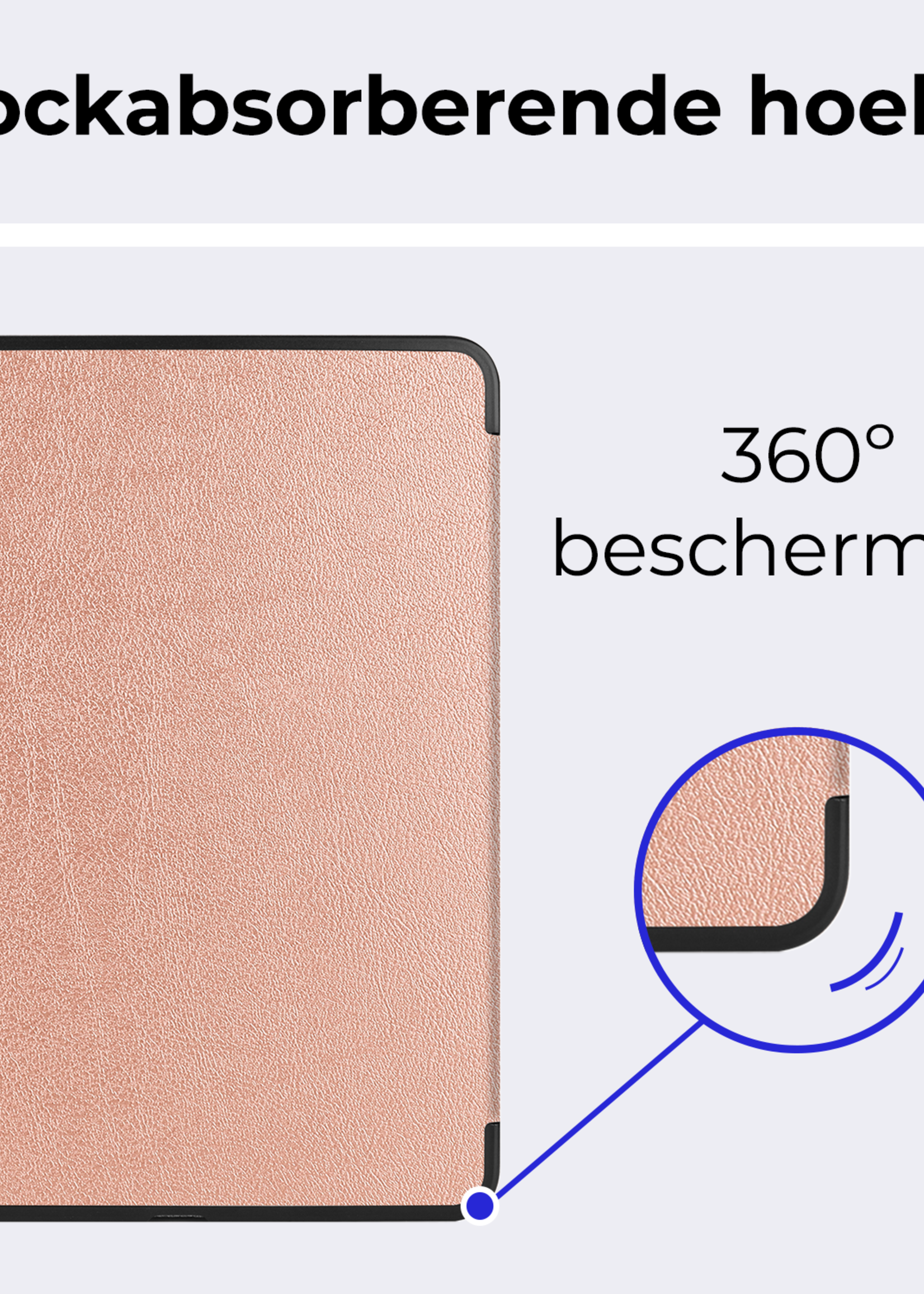 BTH Hoes Geschikt voor iPad Pro 2024 (11 inch) Hoes Book Case Hoesje Trifold Cover Met Screenprotector - Hoesje Geschikt voor iPad Pro 2024 11 inch (7e generatie) Hoesje Bookcase - Rosé goud