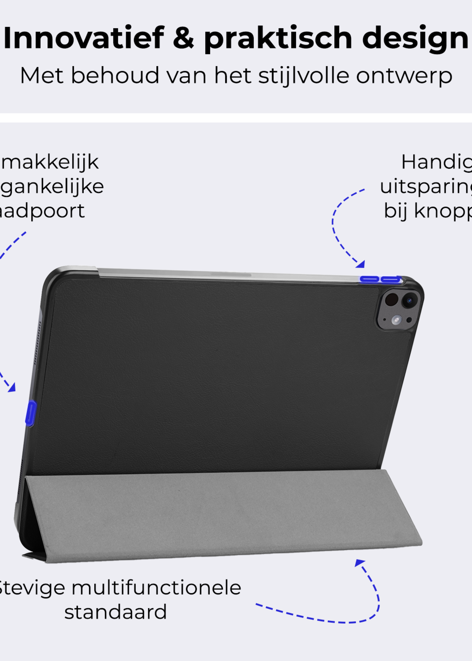 BTH Hoes Geschikt voor iPad Pro 2024 (11 inch) Hoes Book Case Hoesje Trifold Cover Met Screenprotector - Hoesje Geschikt voor iPad Pro 2024 11 inch (7e generatie) Hoesje Bookcase - Zwart