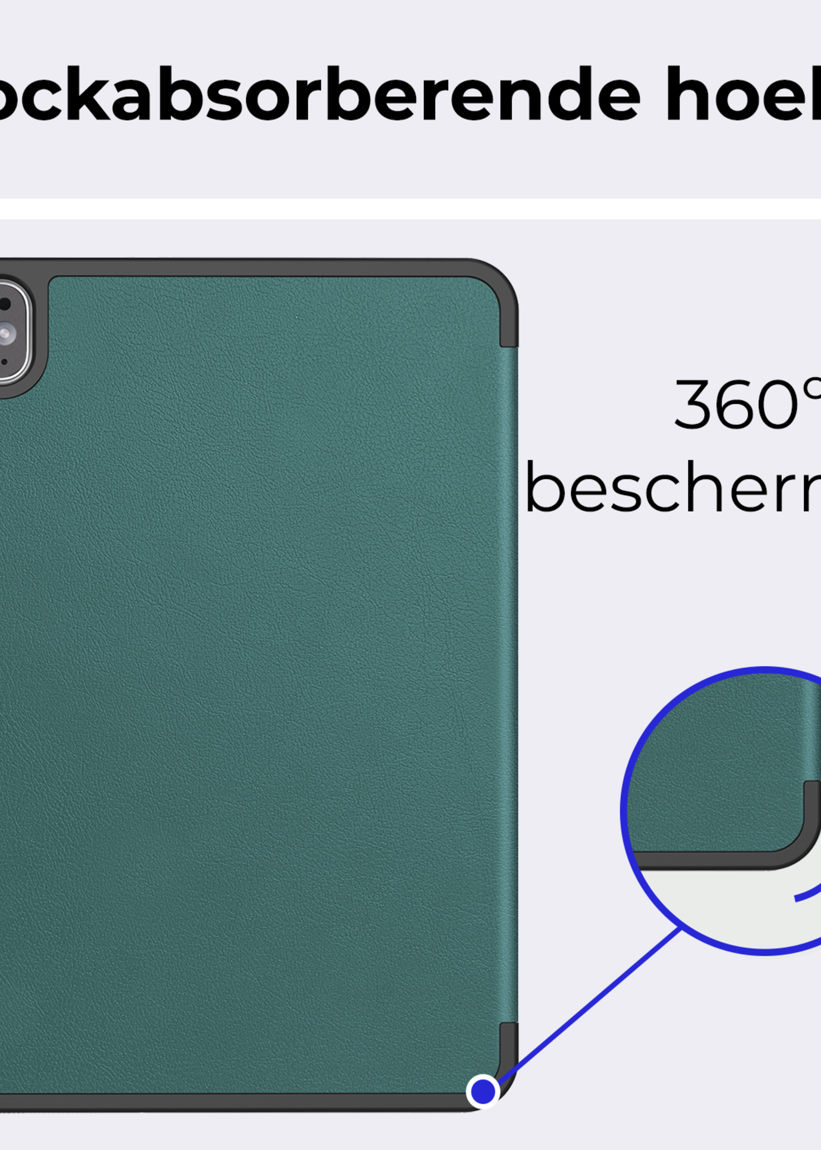 BTH Hoes Geschikt voor iPad Pro 2024 (11 inch) Hoes Book Case Hoesje Trifold Cover Met Uitsparing Geschikt voor Apple Pencil Met Screenprotector - Hoesje Geschikt voor iPad Pro 2024 11 inch (7e generatie) Hoesje Bookcase - Donkergroen