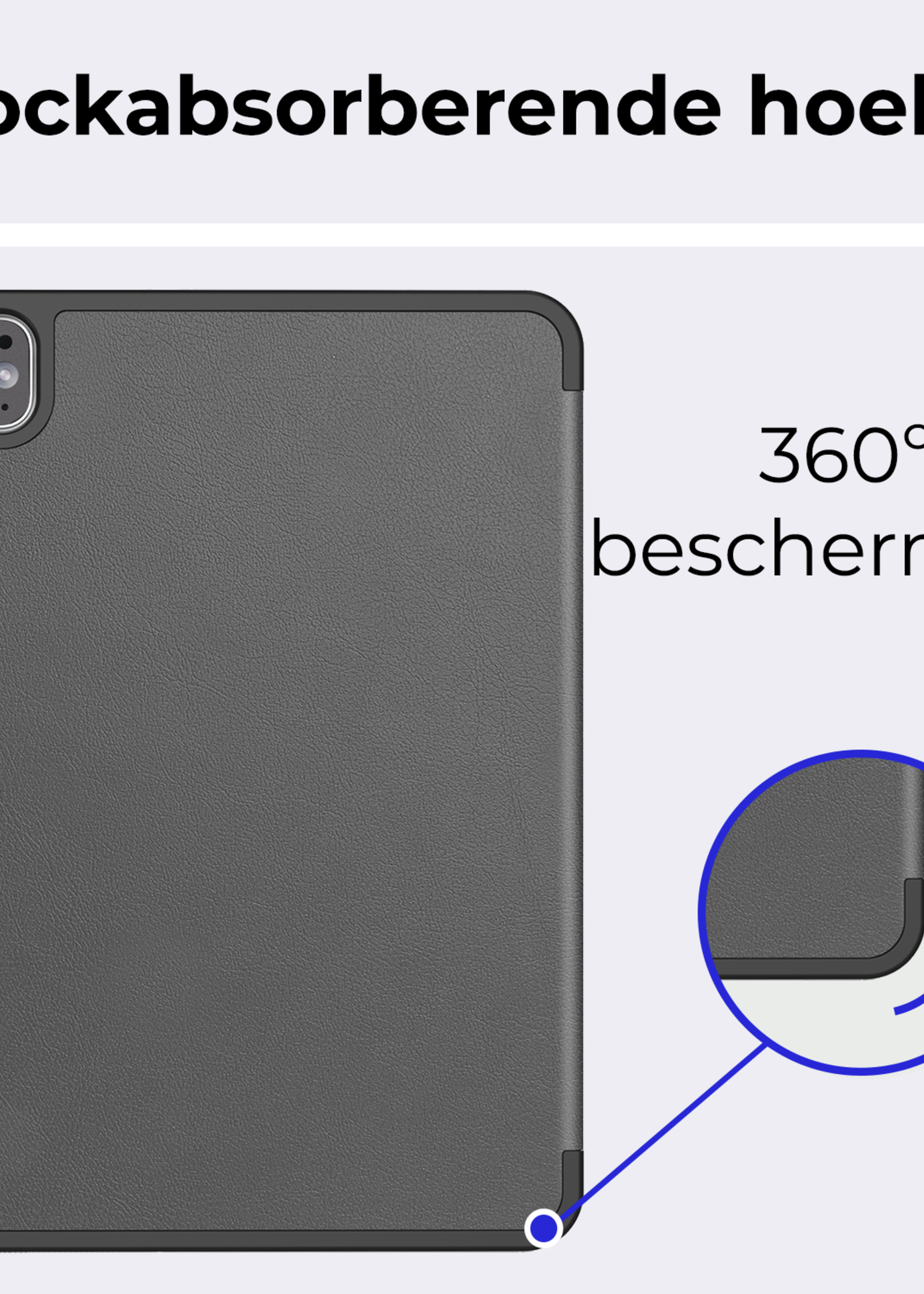BTH Hoes Geschikt voor iPad Pro 2024 (11 inch) Hoes Book Case Hoesje Trifold Cover Met Uitsparing Geschikt voor Apple Pencil Met Screenprotector - Hoesje Geschikt voor iPad Pro 2024 11 inch (7e generatie) Hoesje Bookcase - Grijs