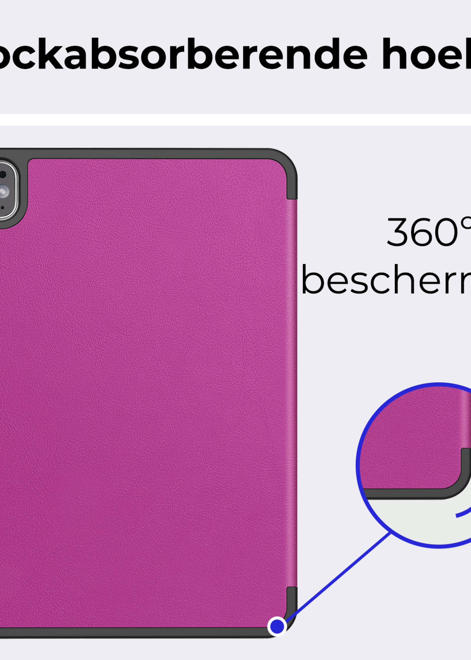 BTH Hoes Geschikt voor iPad Pro 2024 (11 inch) Hoes Book Case Hoesje Trifold Cover Met Uitsparing Geschikt voor Apple Pencil Met Screenprotector - Hoesje Geschikt voor iPad Pro 2024 11 inch (7e generatie) Hoesje Bookcase - Paars