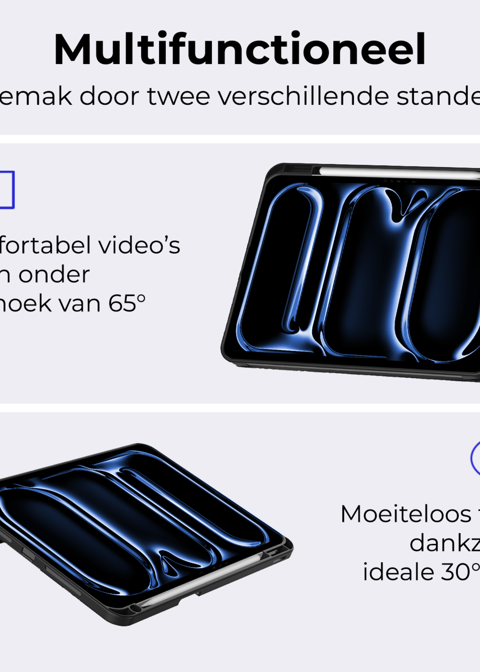 BTH Hoes Geschikt voor iPad Pro 2024 (13 inch) Hoes Book Case Hoesje Trifold Cover Met Uitsparing Geschikt voor Apple Pencil Met Screenprotector - Hoesje Geschikt voor iPad Pro 2024 13 inch (7e generatie) Hoesje Bookcase - Donkerblauw