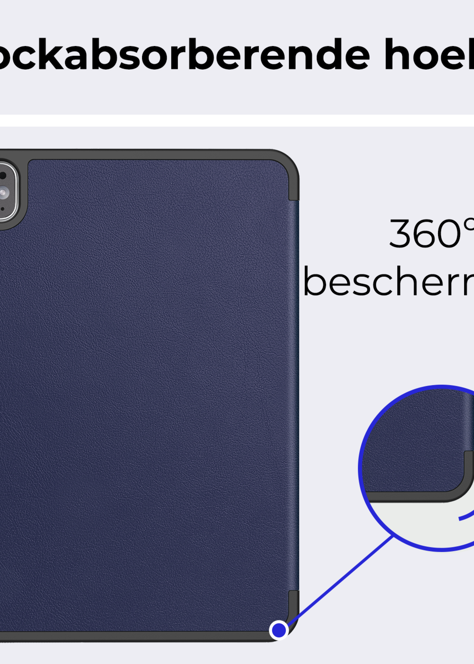 BTH Hoes Geschikt voor iPad Pro 2024 (13 inch) Hoes Book Case Hoesje Trifold Cover Met Uitsparing Geschikt voor Apple Pencil Met Screenprotector - Hoesje Geschikt voor iPad Pro 2024 13 inch (7e generatie) Hoesje Bookcase - Donkerblauw