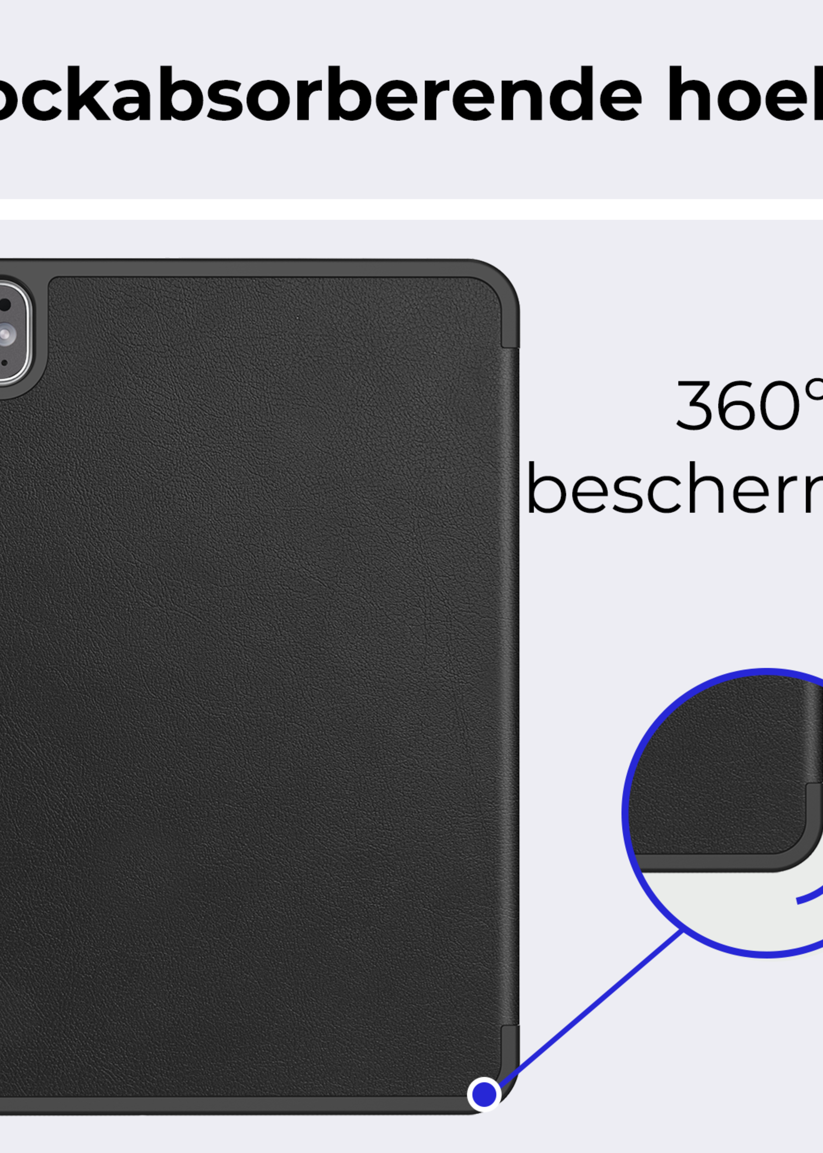 BTH Hoes Geschikt voor iPad Pro 2024 (13 inch) Hoes Book Case Hoesje Trifold Cover Met Uitsparing Geschikt voor Apple Pencil Met Screenprotector - Hoesje Geschikt voor iPad Pro 2024 13 inch (7e generatie) Hoesje Bookcase - Zwart