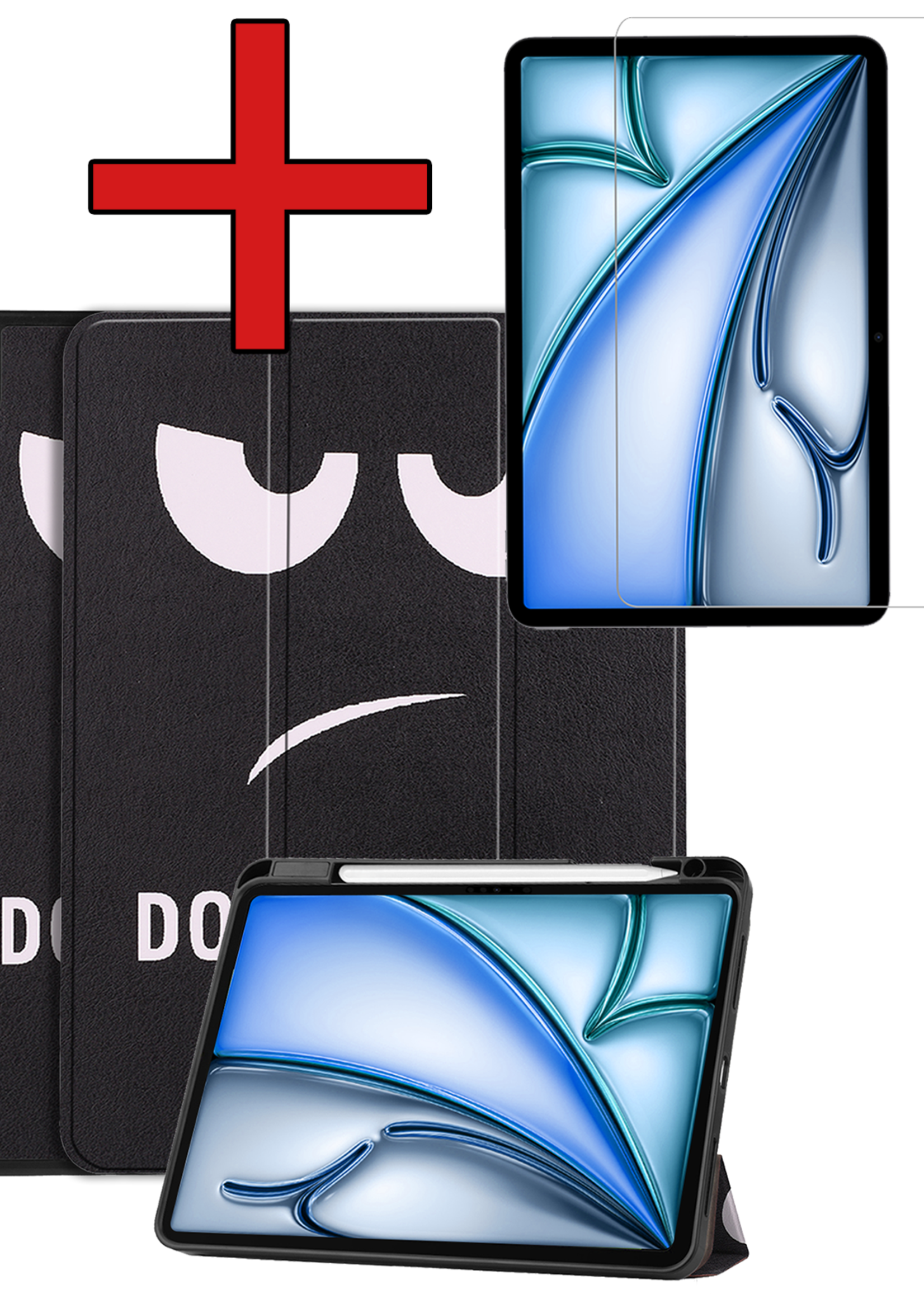 BTH Hoes Geschikt voor iPad Air 6 (13 inch) Hoes Book Case Hoesje Trifold Cover Met Uitsparing Geschikt voor Apple Pencil Met Screenprotector - Hoesje Geschikt voor iPad Air 2024 (13 inch) Hoesje Bookcase - Don't Touch Me