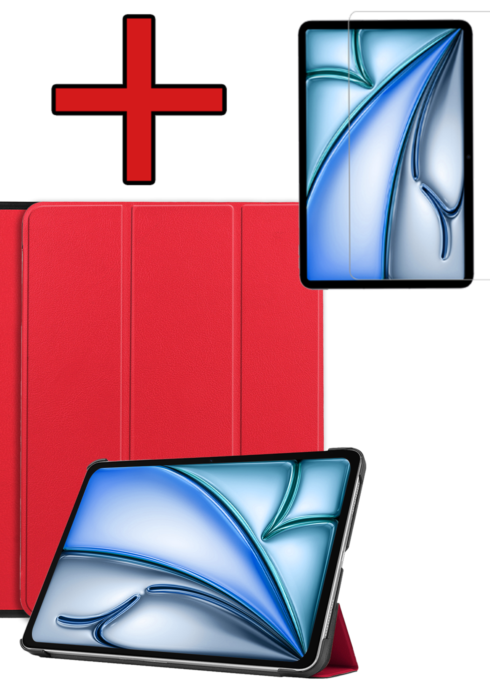 BTH Hoes Geschikt voor iPad Air 6 (13 inch) Hoes Book Case Hoesje Trifold Cover Met Screenprotector - Hoesje Geschikt voor iPad Air 2024 (13 inch) Hoesje Bookcase - Rood
