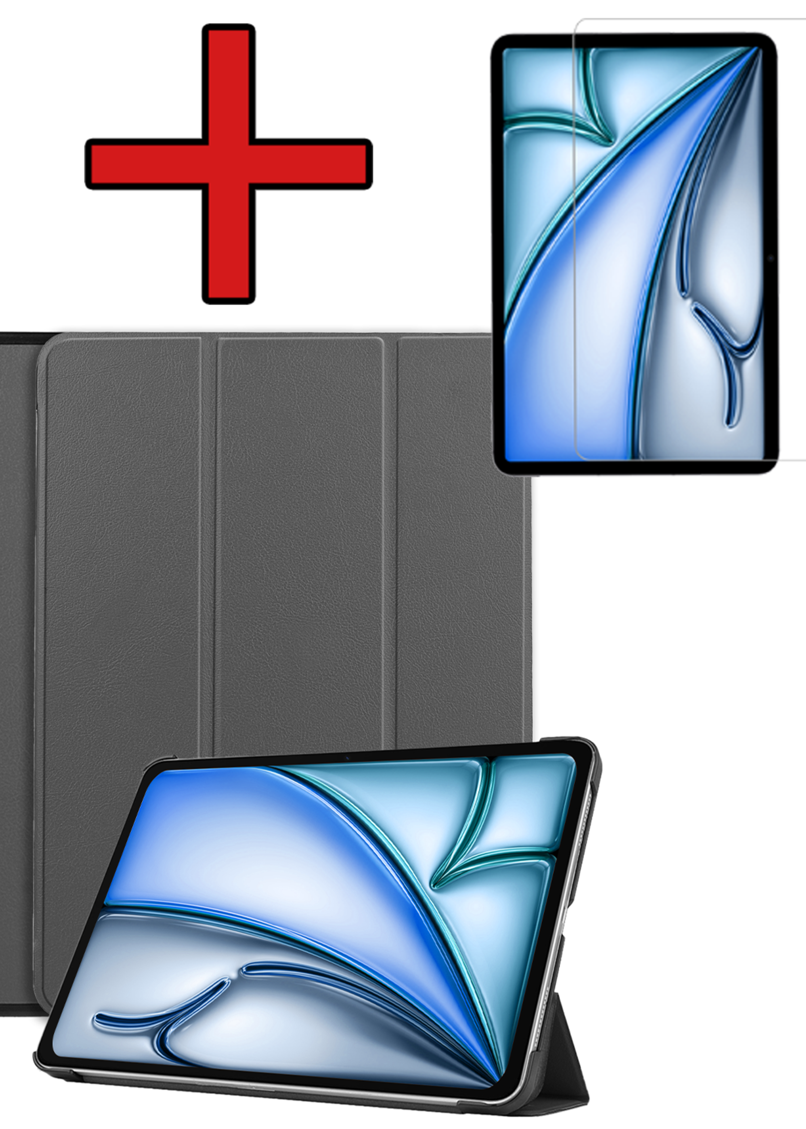 BTH Hoes Geschikt voor iPad Air 6 (13 inch) Hoes Book Case Hoesje Trifold Cover Met Screenprotector - Hoesje Geschikt voor iPad Air 2024 (13 inch) Hoesje Bookcase - Grijs
